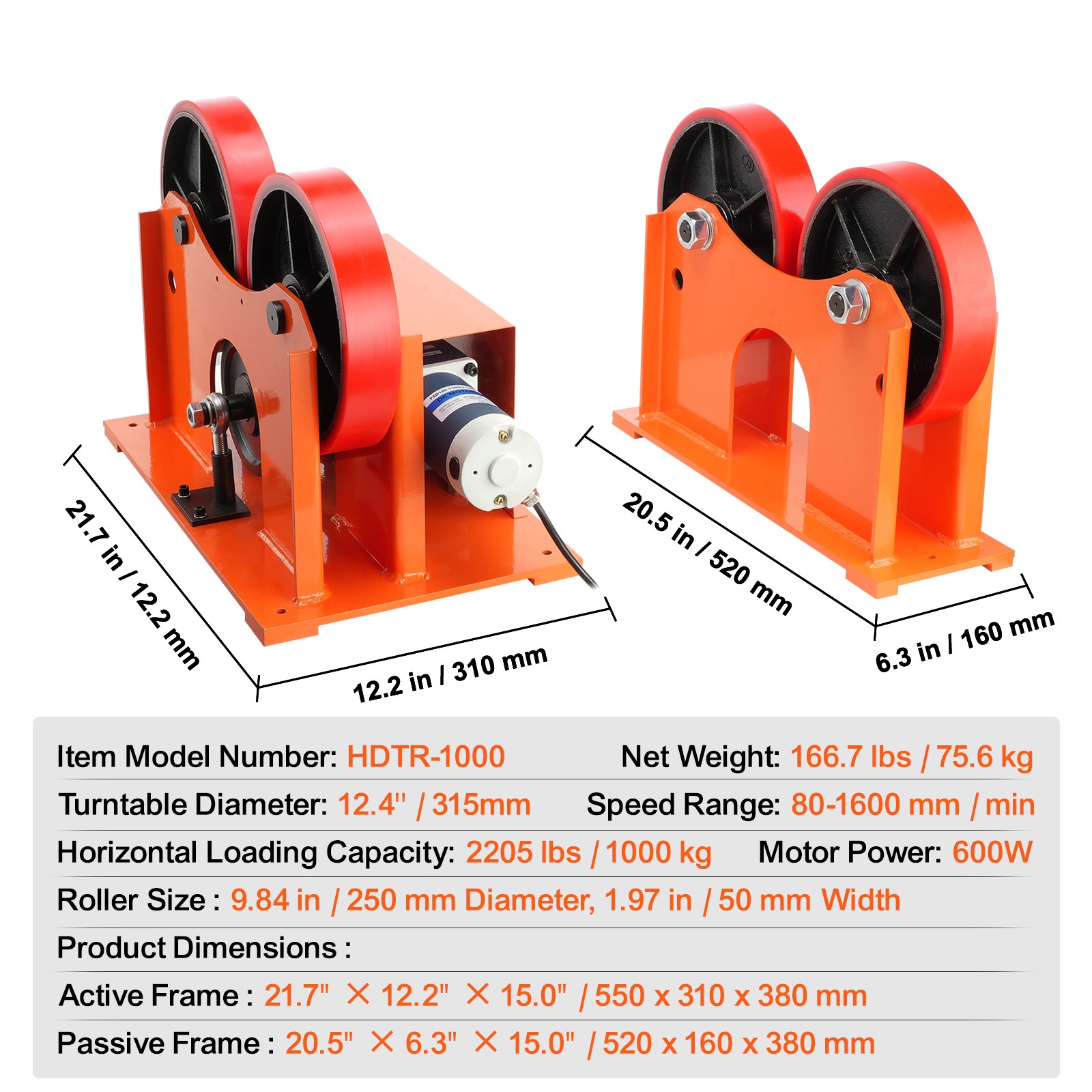 VEVOR Turning Rolls Linkage Roller 1000KG/2205LBS Loading Welding Turning Roll