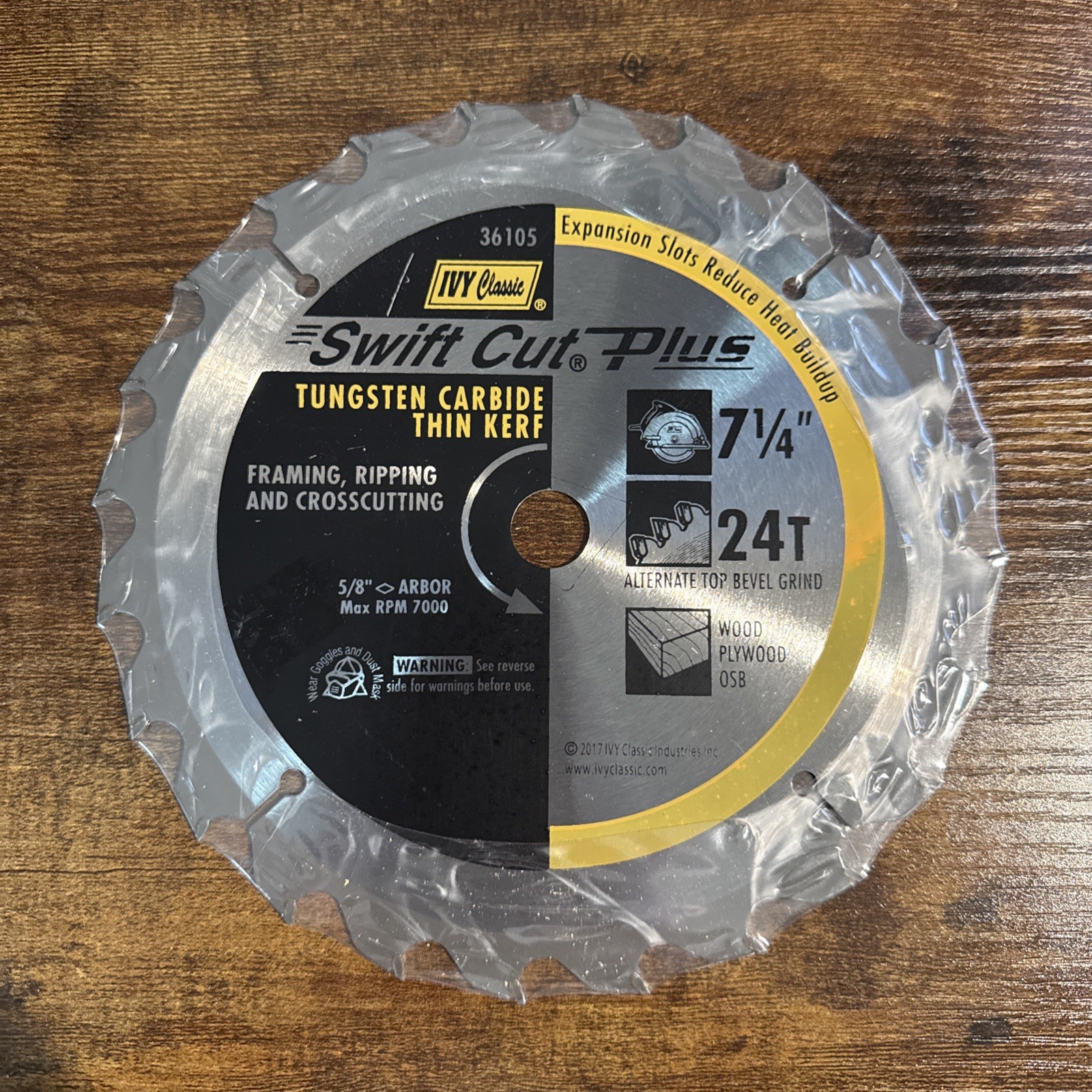 Ivy Classic 7-1/4″Swift Cut Plus Blade 36105 TungstenCarbide 24T For Wood