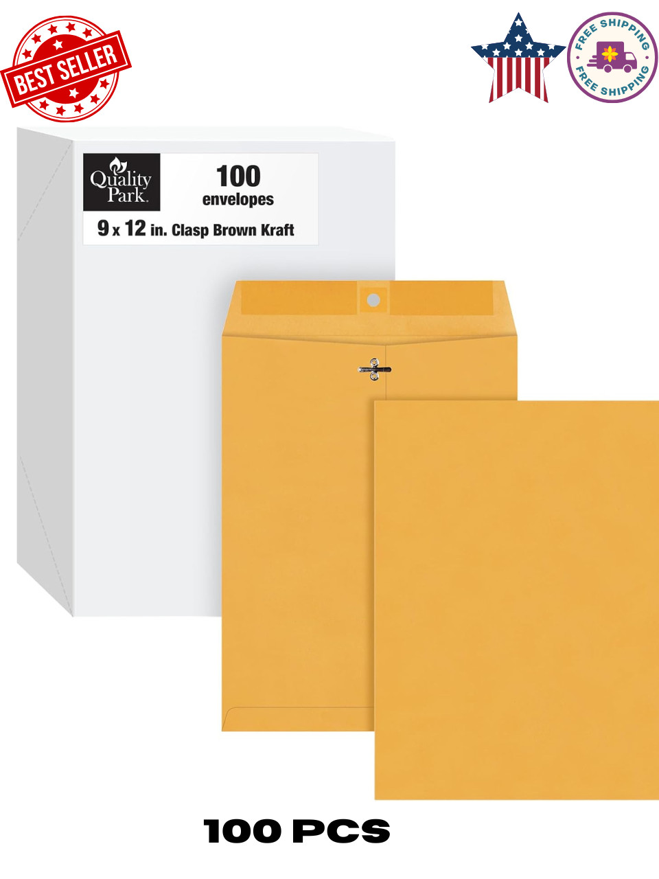 100 Pcs CLASP ENVELOPES 9×12 28lb Kraft Shipping Mailing Gummed Business Manila