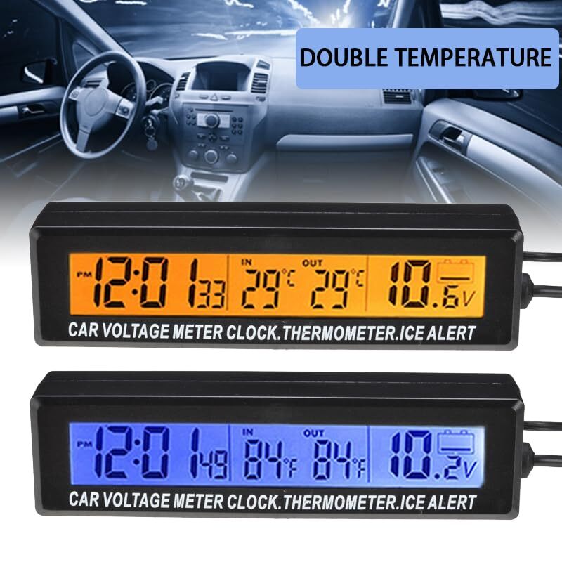 Car 3-in-1 Digital LCD Display Clock Voltmeter Thermometer Voltage Temperature