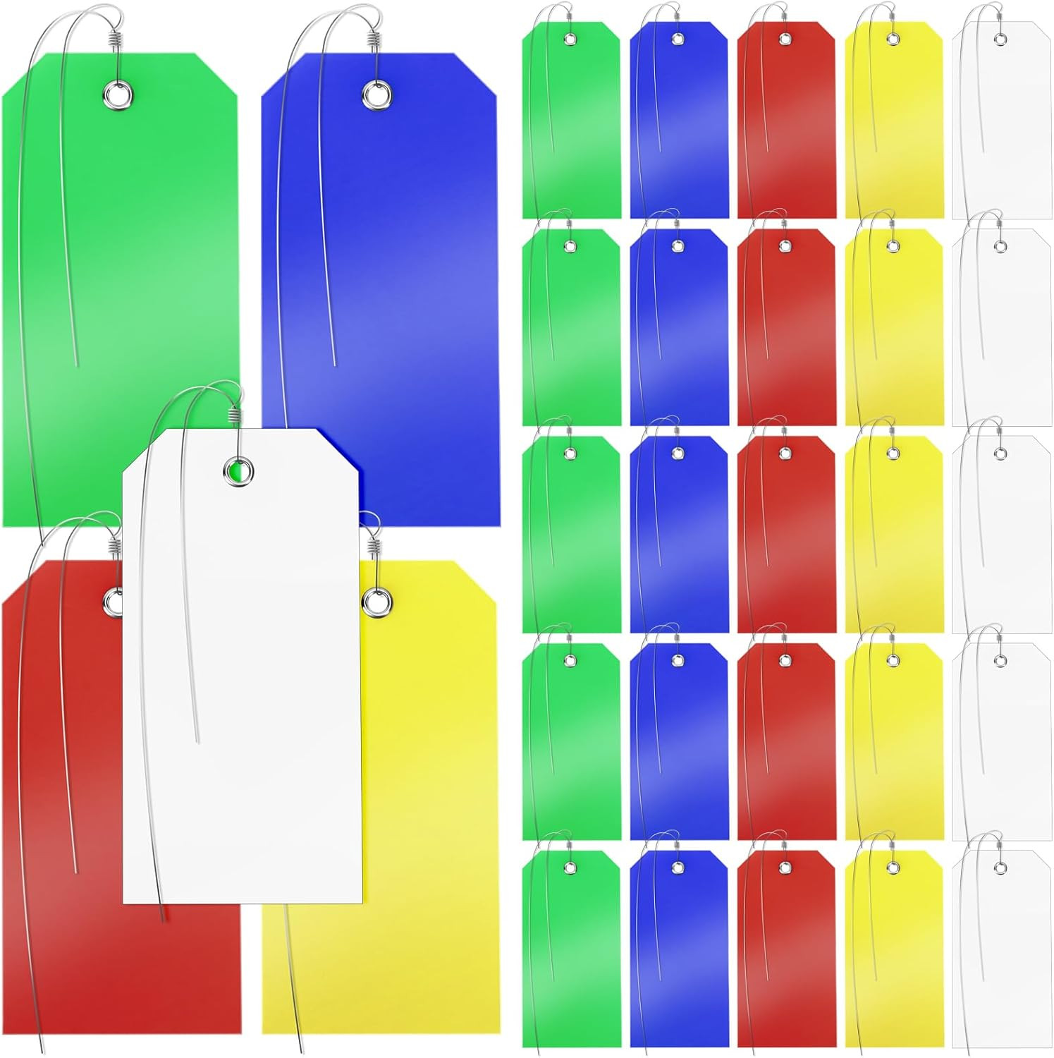100 Sets Plastic Shipping Tags with Wire, 5 Colors Metal Eyelet Waterproof Tags