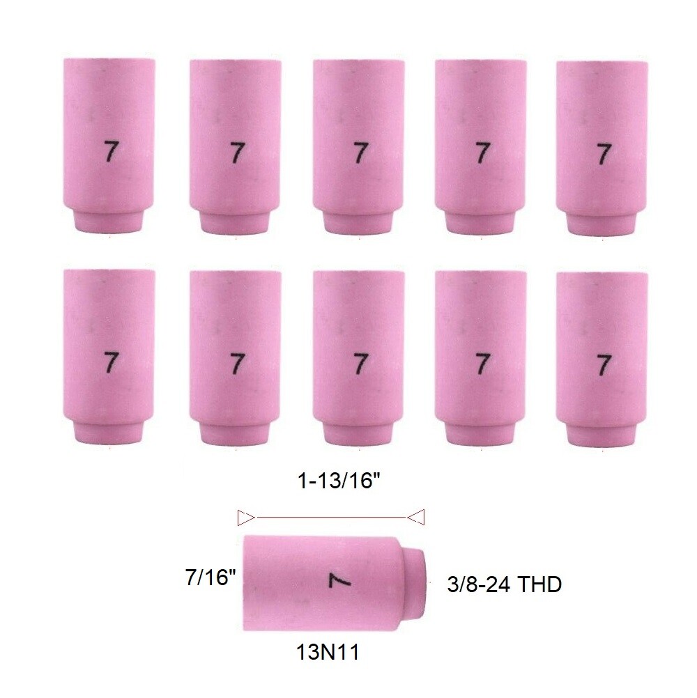 TIG Ceramic Cup 13N11 #7 Welding ALUMINA Nozzle 7/16″ Fits TIG 9, 20, 25 Qty 10