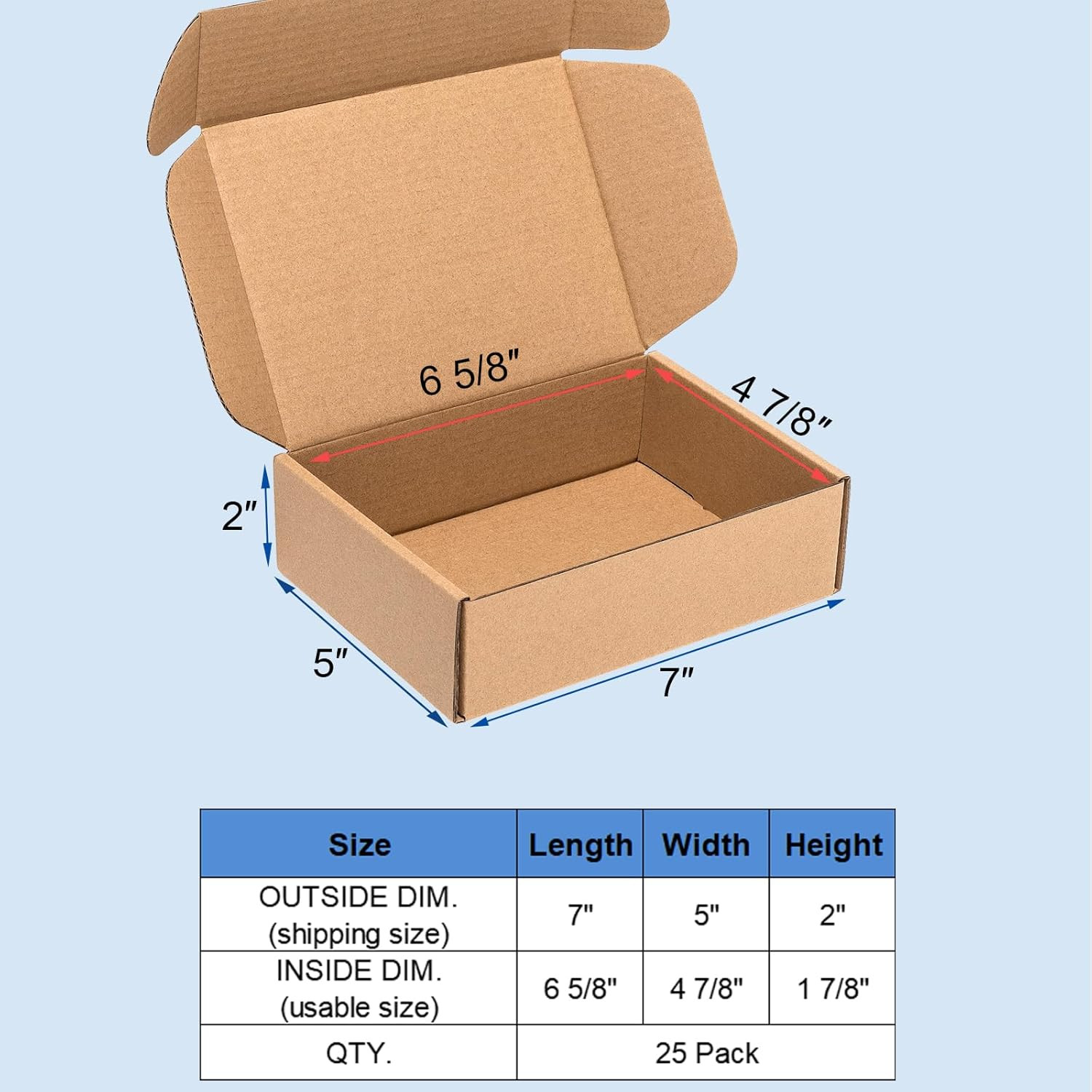 Shipping Boxes 7x5x2″ 25 Pack – Brown Corrugated Cardboard Box Mailing for Small