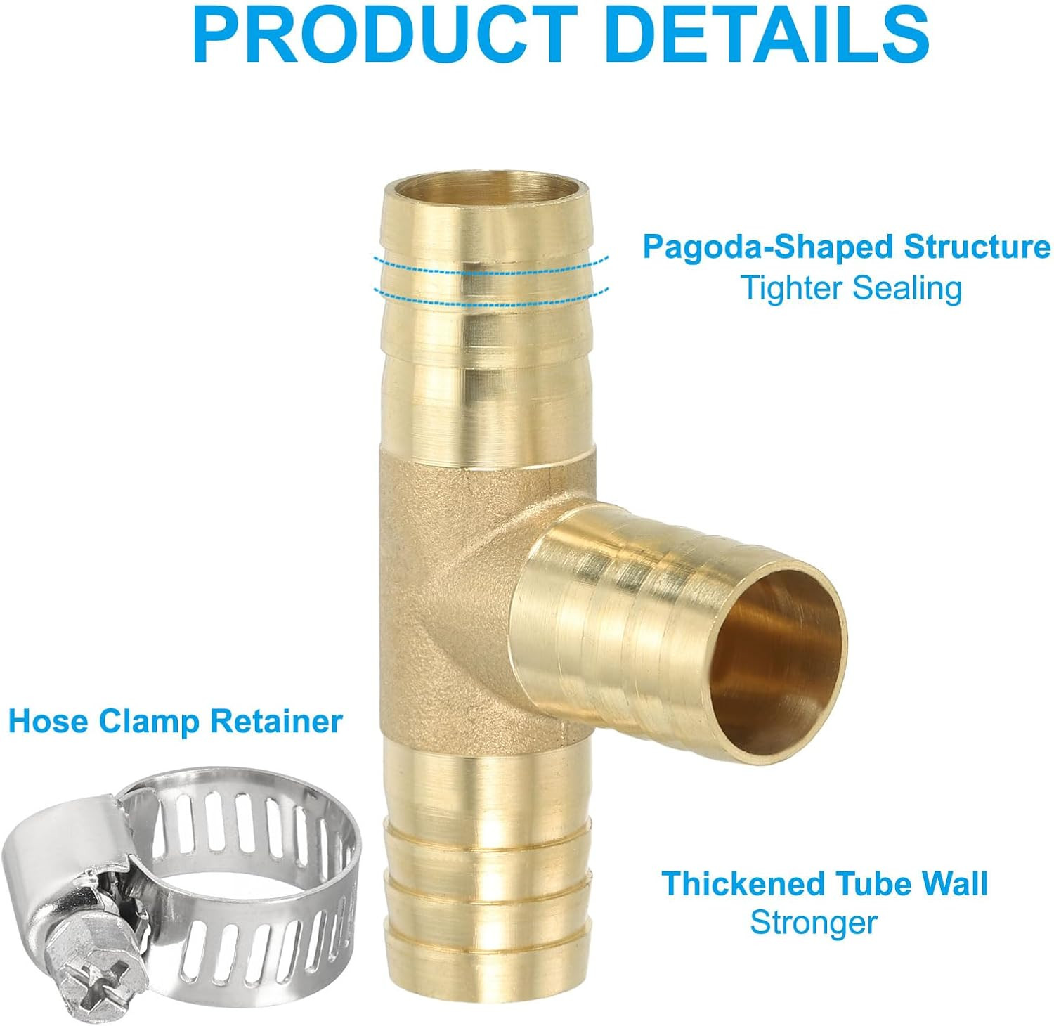 PATIKIL 5/8″ Brass Tee Hose Barb Fitting, 3 Ways Union Intersection T Shape Barb