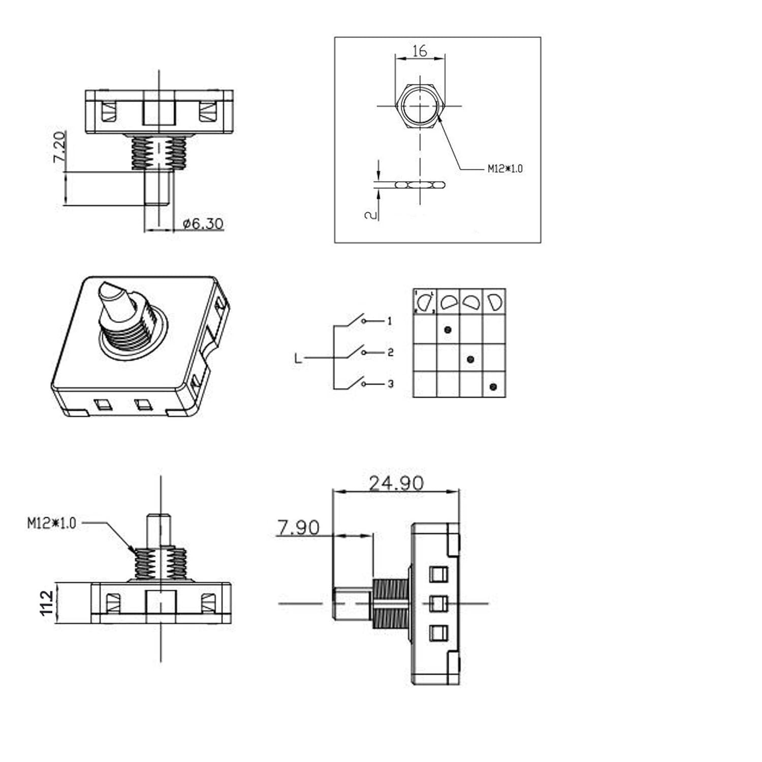 HQRP 4-Position 3-Speed Fan Selector Rotary Switch with Knob 10AMP 120V-250V