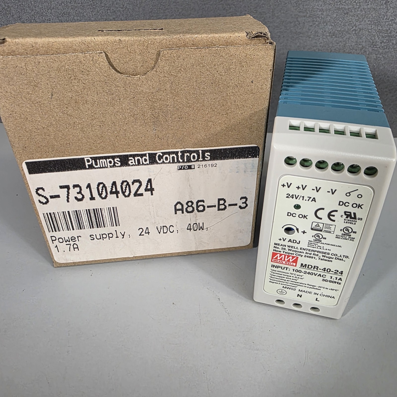 Mean Well MDR-40-24 Power Supply In 100-240V Out 24VDC 1.7A 40W NIB