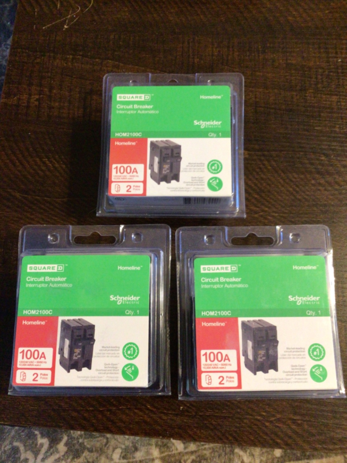 Lot of 3-Square D Homeline HOM2100C 100 Amp, 120/240V 2-Pole Circuit Breaker new