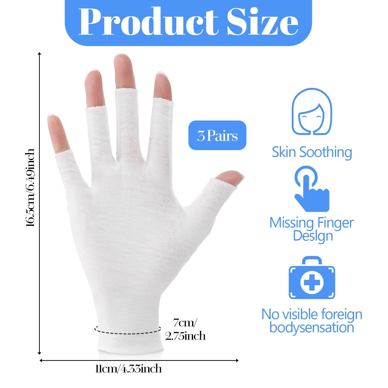 3 Pairs White Moisturizing Gloves – Fingerless Design Cotton Gloves for Dry H…