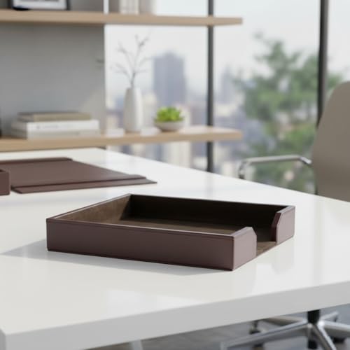 Dacasso Dark Brown Bonded Leather Luxury Letter Tray Holder – Paper Organizer