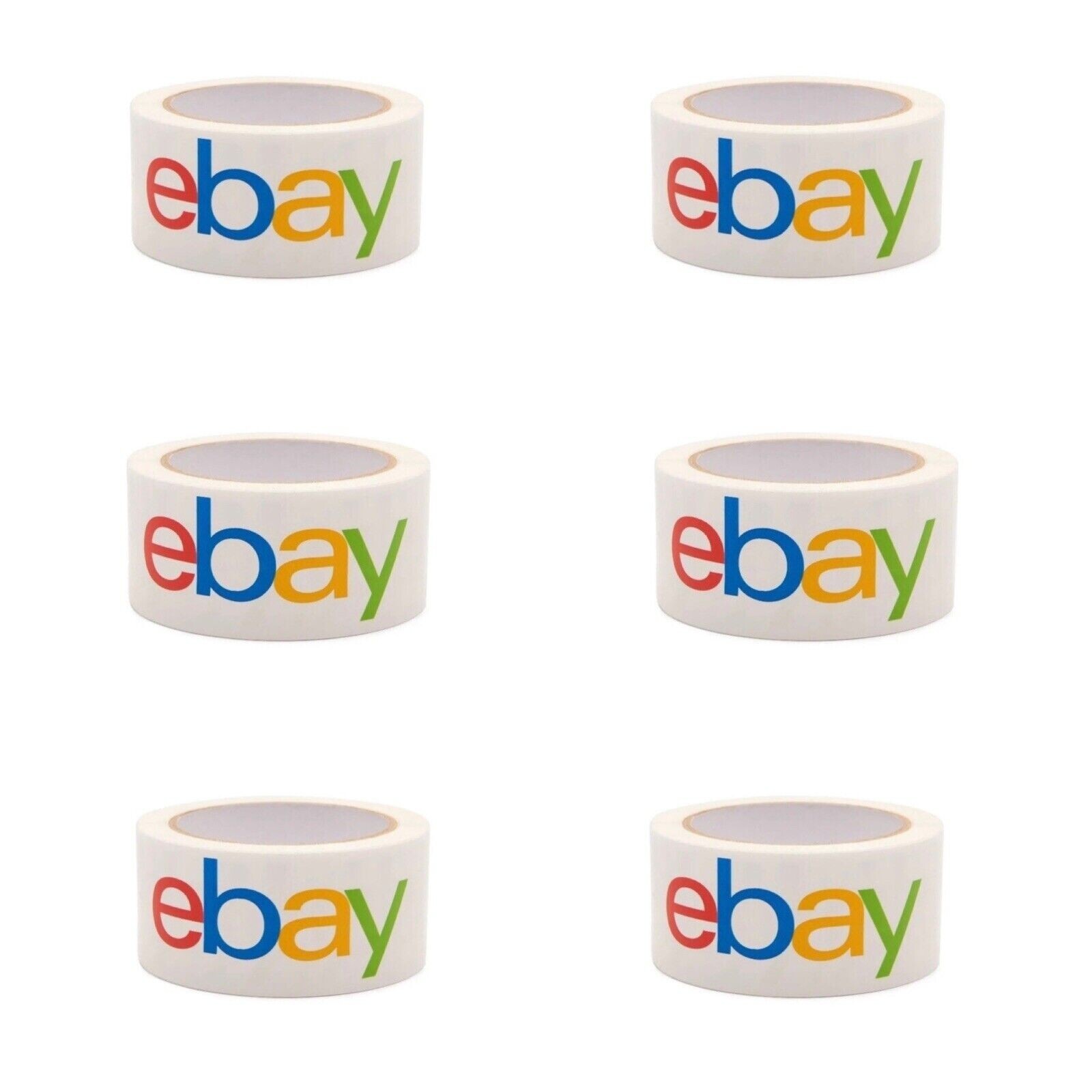 6 Rolls EBAY BRANDED Packaging Packing Tape! Color Logo BOPP 2″ x 75 Yds NEW! bl