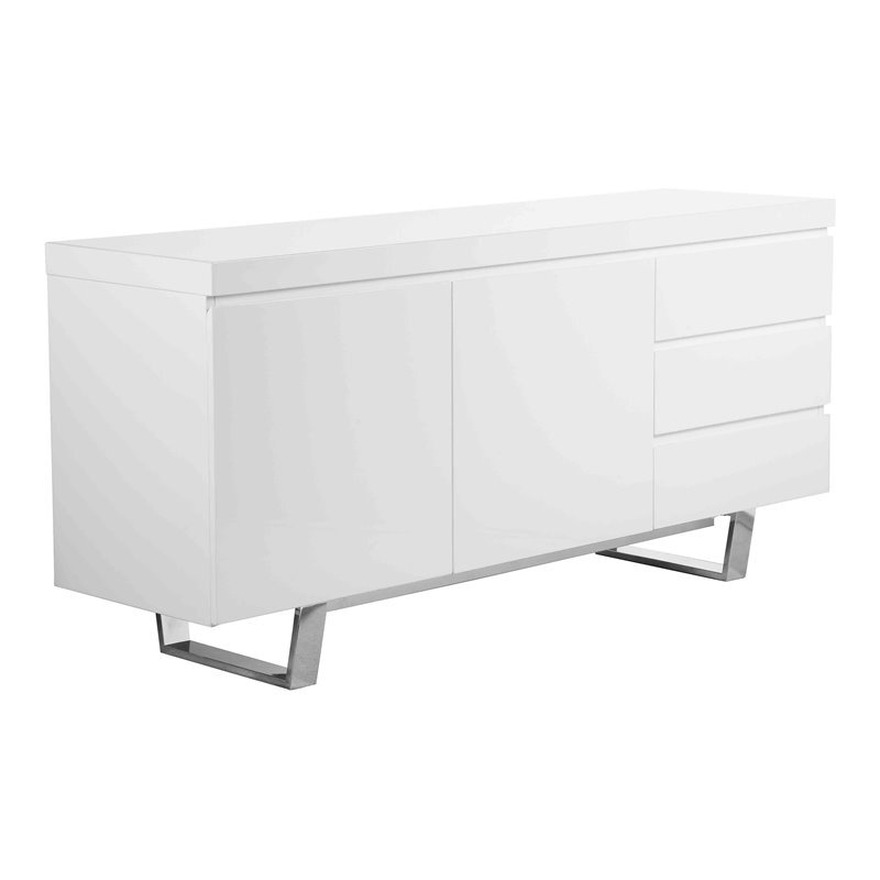 Pangea Home Sienna Modern Gloss Lacquer and Steel Metal Buffet in White