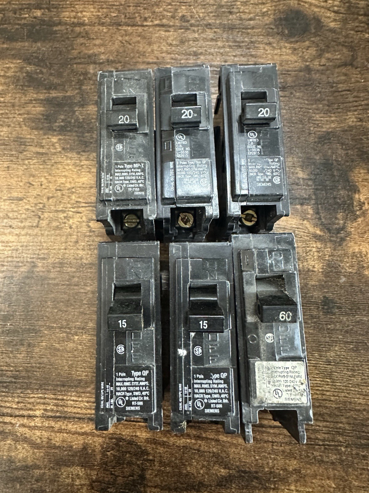 Lot of 6 Siemens Murray Circuit Breakers 15A 20A 60A Mixed Amperage