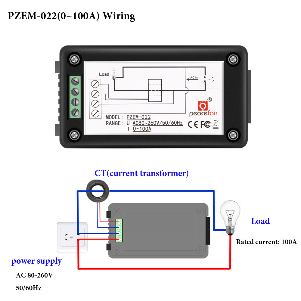 AC 80-260V 5A 10A 100A Voltage Amp Frequency Power Factory Energy Panel Meter