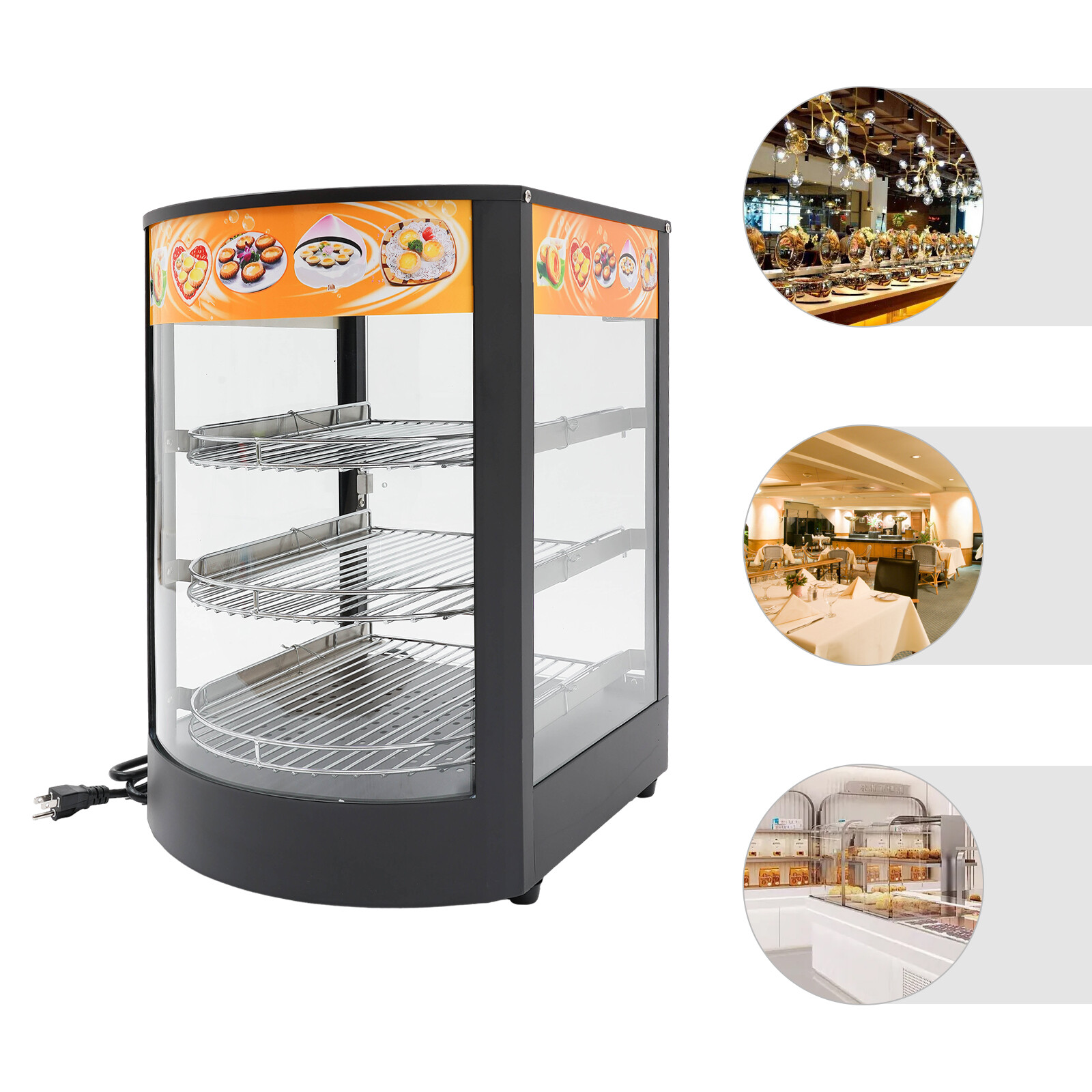 3-Tiers Tabletop Commercial Food Warmer Display Case Food Warming Cabinet 800W