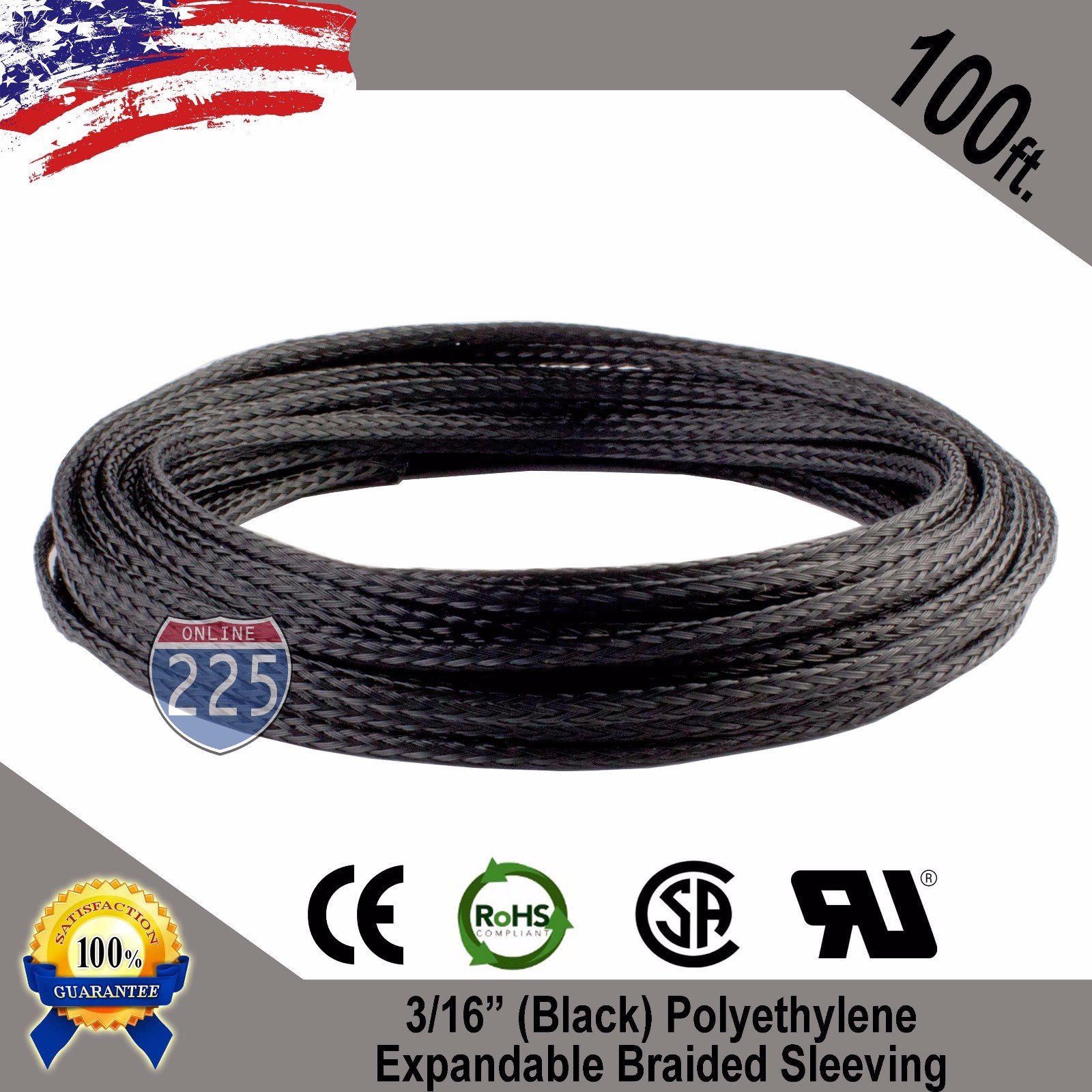 100 FT. 3/16″ Black Expandable Wire Cable Sleeving Sheathing Braided Loom Tubing