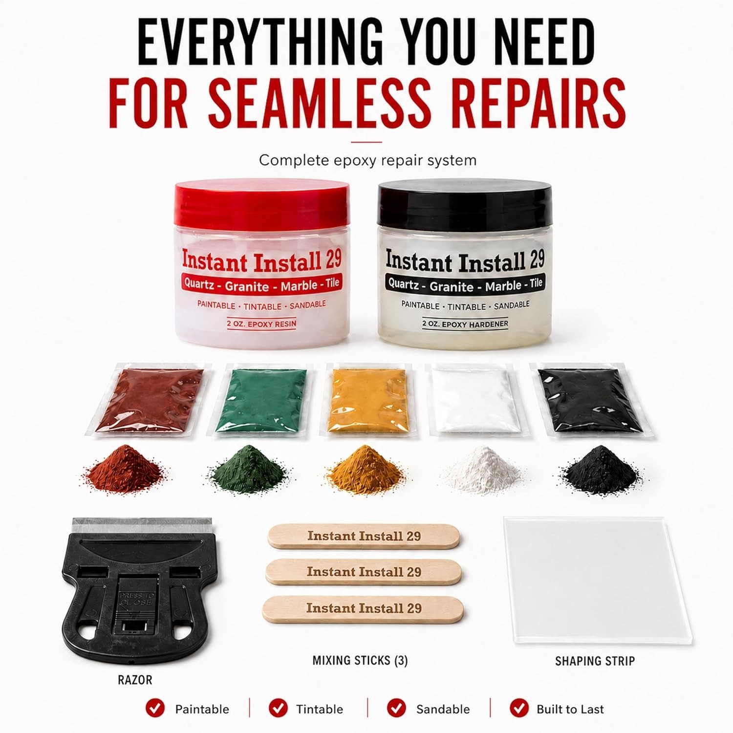 Fast-Drying 4 oz Epoxy Repair Kit – Non-Toxic Color Match for All Surfaces