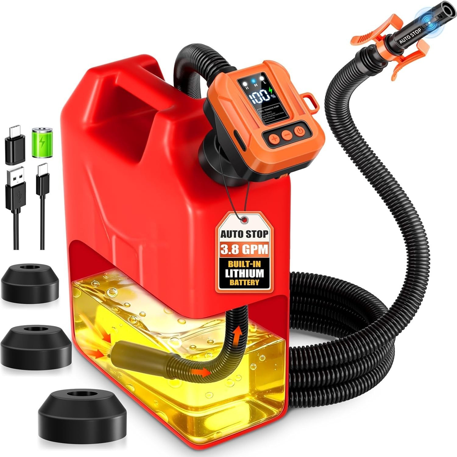 Cordless Fuel Transfer Pump, Automatic 3.8 GPM Gas Can Pump, Electric Fuel Pump
