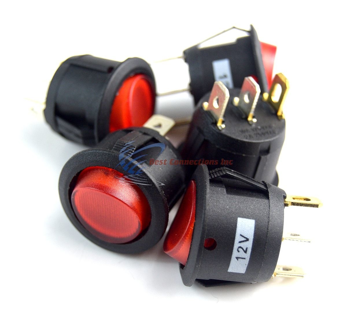 5 PCS 12 Volt Round 3 Prong Red LED Rocker Switch Car SPST Toggle Switch 12V