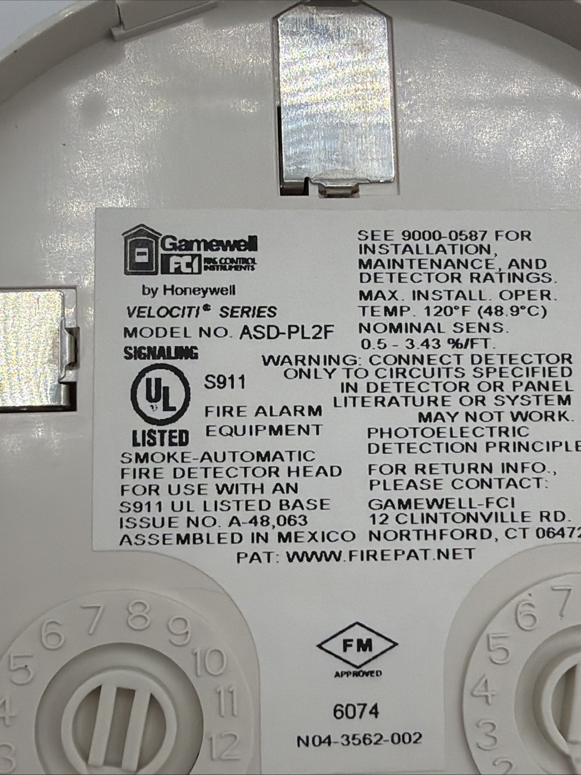 Gamewell-FCI ASD-PL2F Addressable Photoelectric Smoke Detector New US Same Day