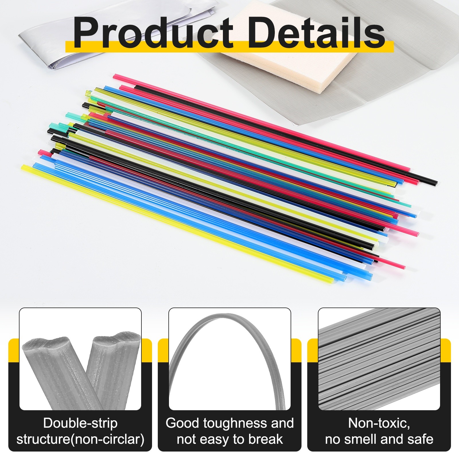 1set(50pcs) PVC Plastic Welding Rods 8inch Welding Strips Welder Rods, Gray