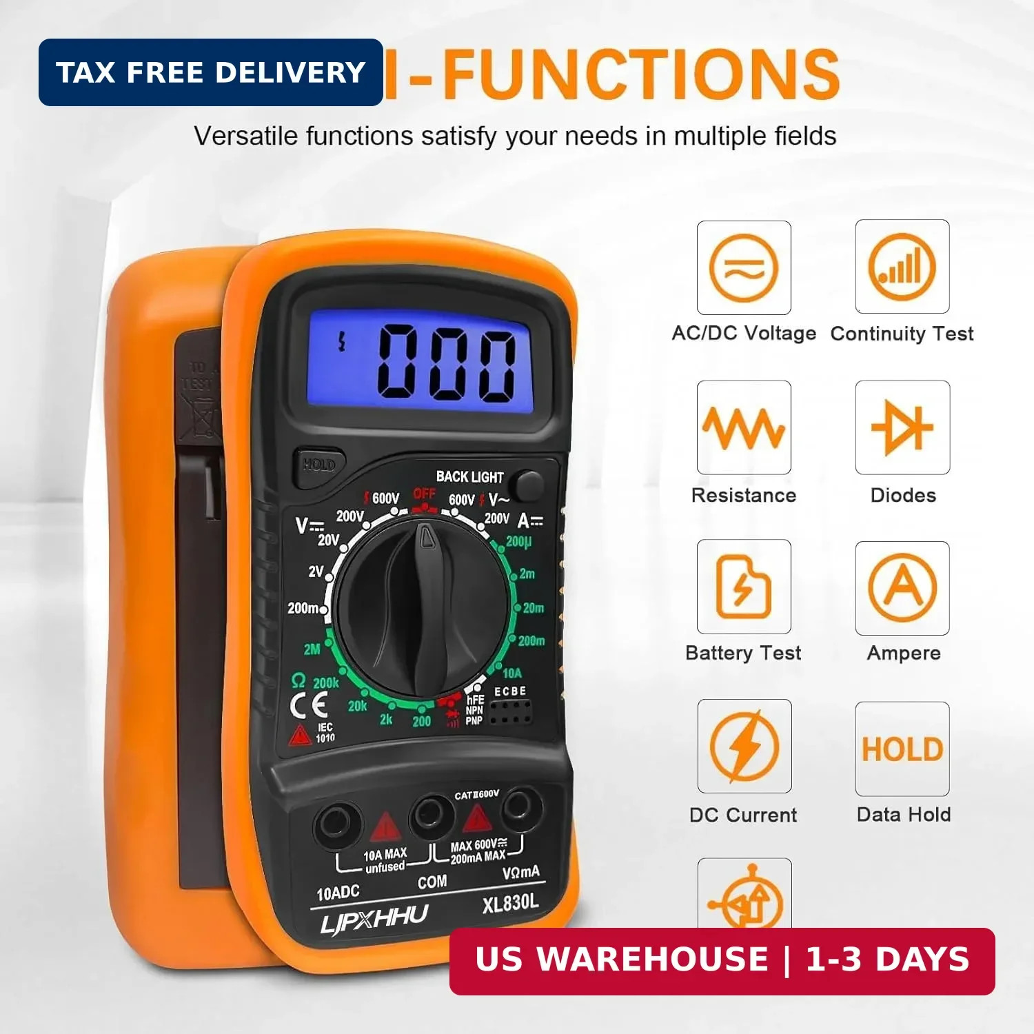 Digital Multimeter Voltmeter Battery Voltage Multi Tester Continuity Ohm Volt Am