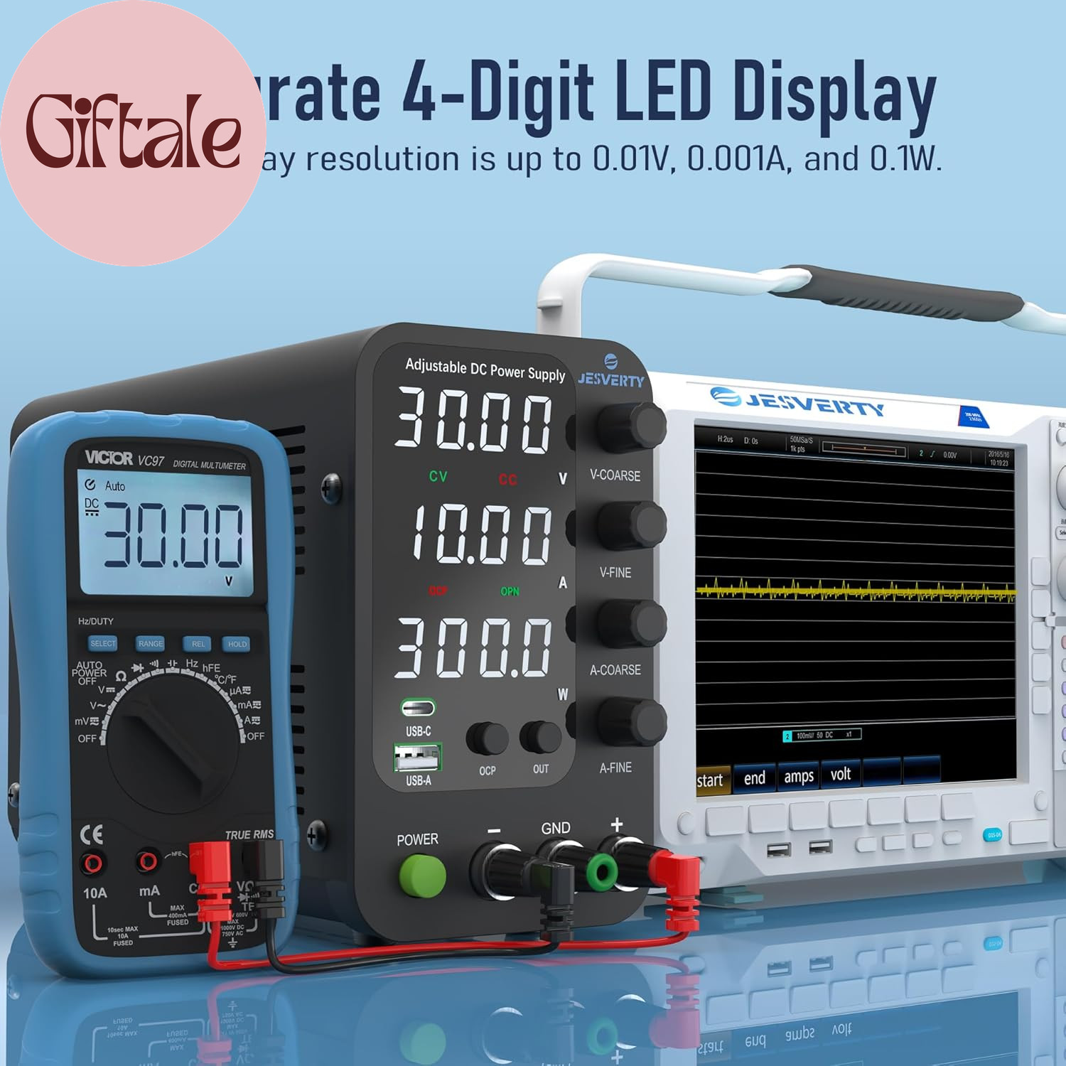 DC Power Supply Variable, 0-32V 0-10A Switching Bench Power Supply with 20W USB