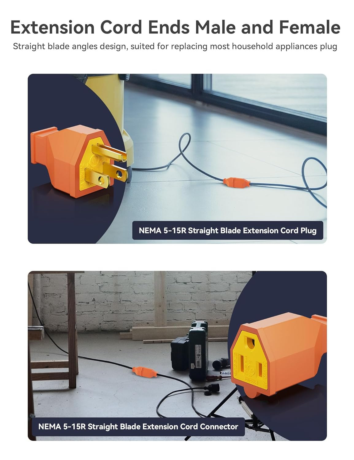 Extension Cord Ends – Male and Female Replacement Plug and Connector Set