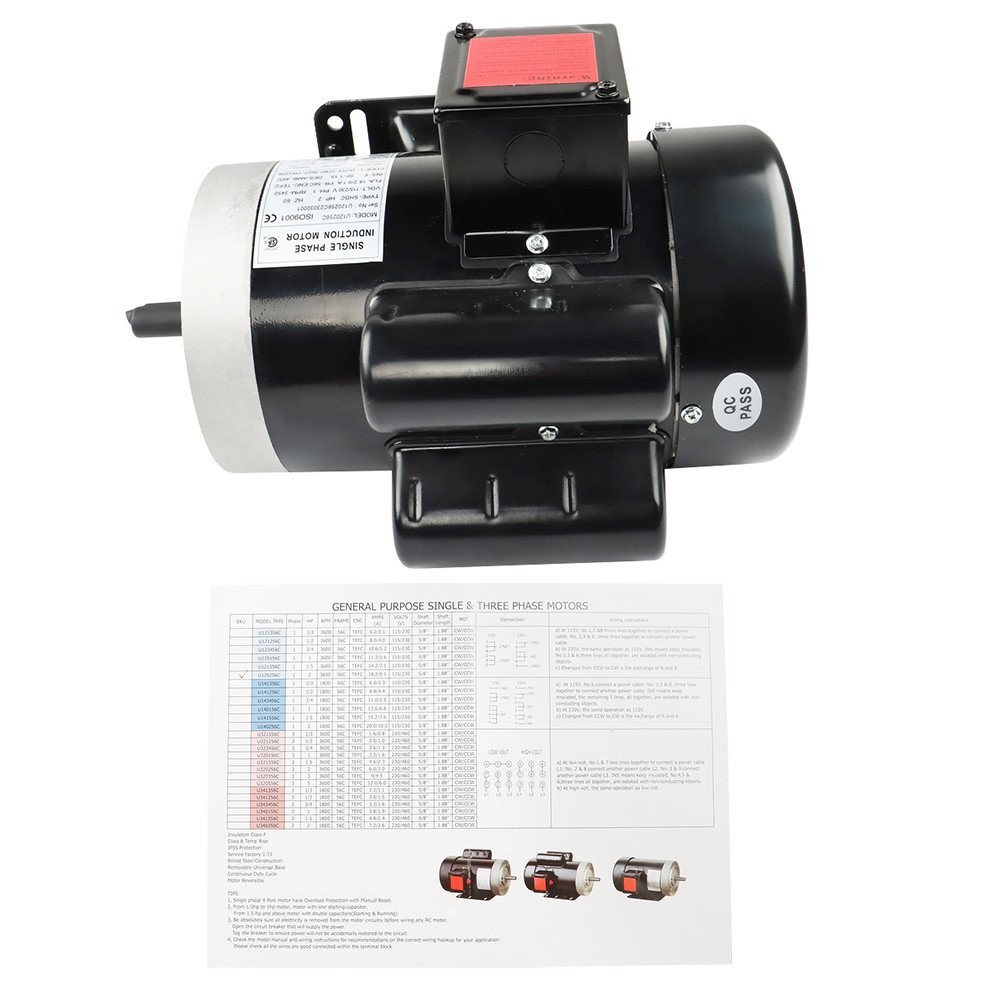 2HP 115/230V General Purpose Motor 3450RPM Electric Motor 56C Single Phase New