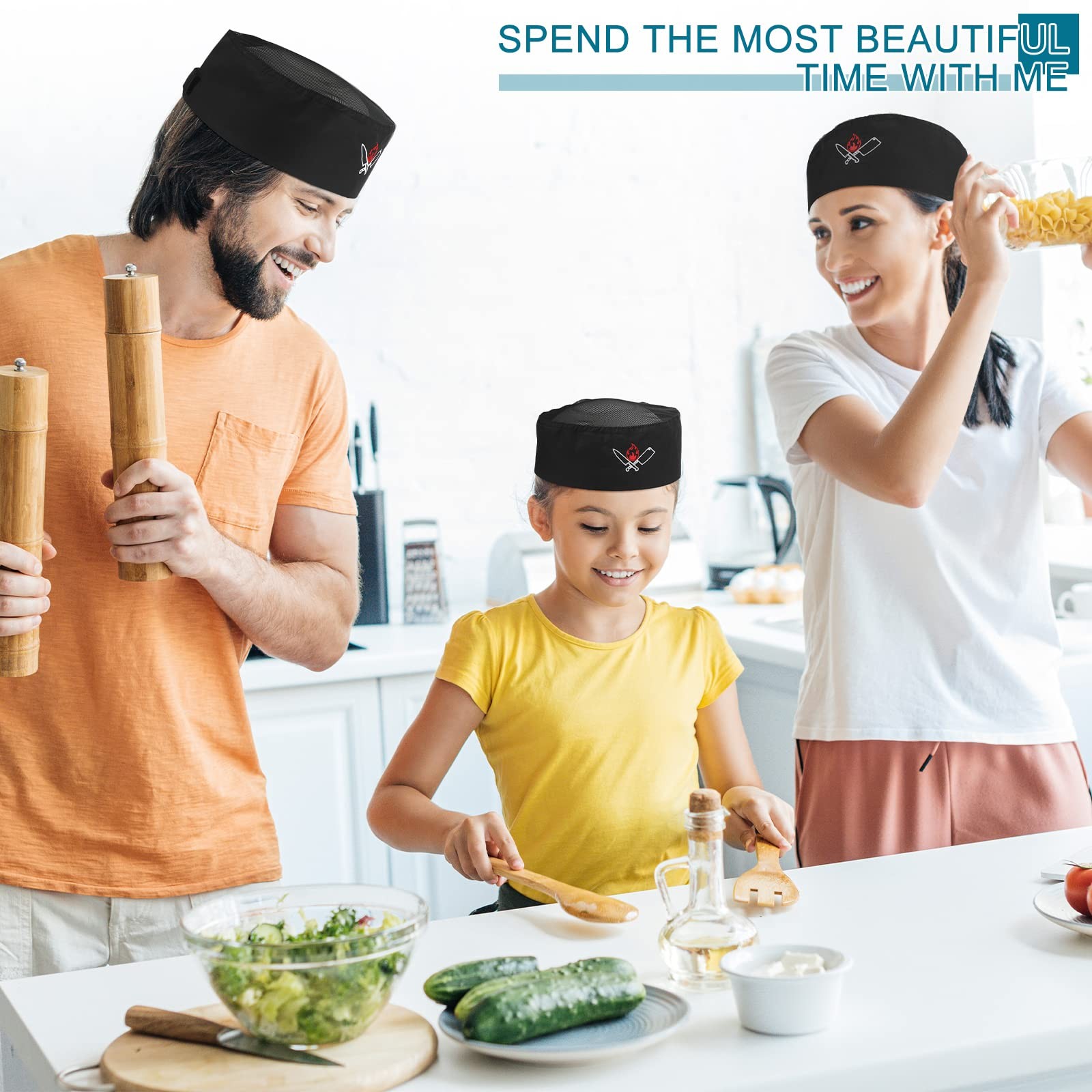 6 Pieces Unisex Chef Hats Adult Black Elastic Kitchen Cooking Baker Caps Skul…