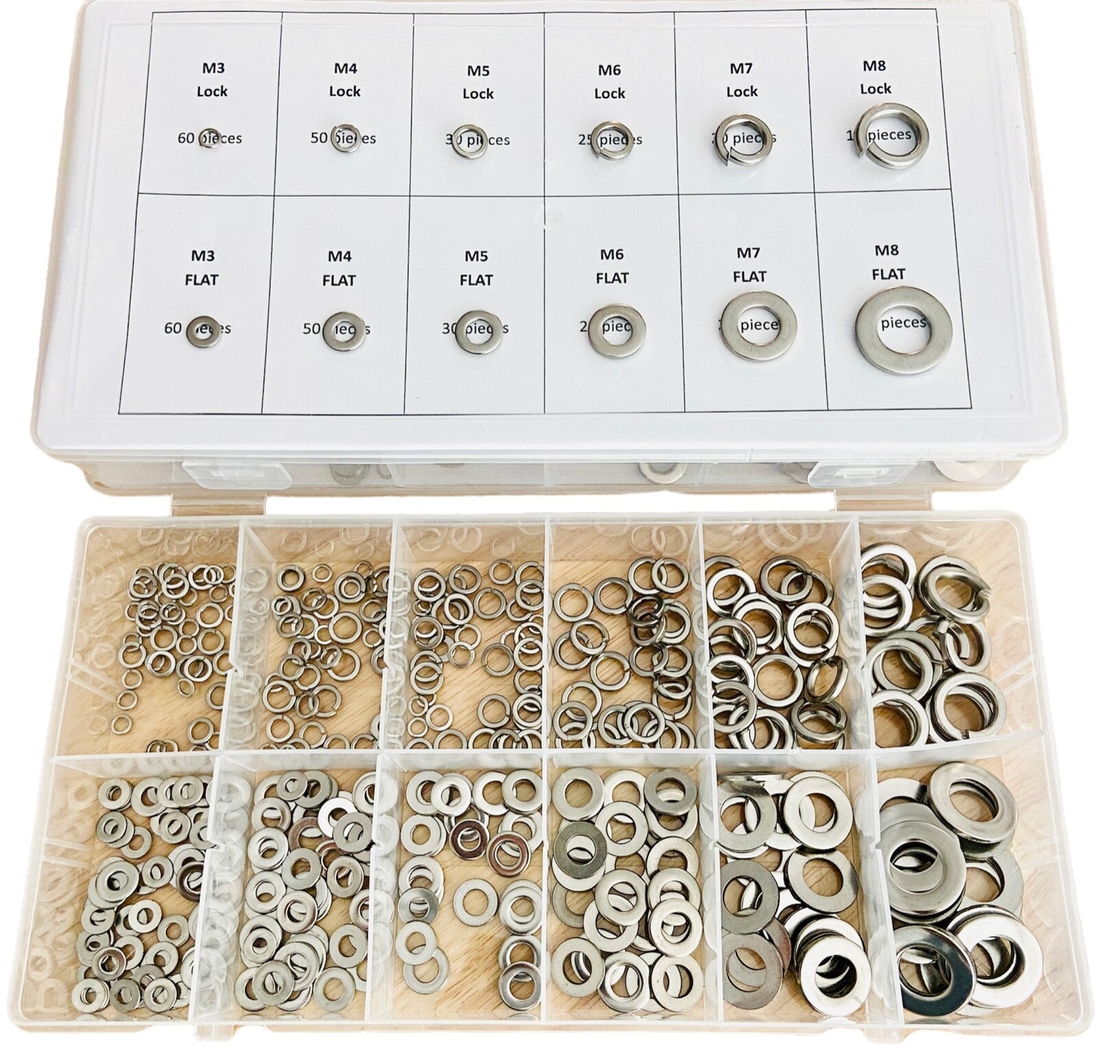 Split Lock and Flat Washer Assortment Set 304 Stainless Steel 400 Piece Silver