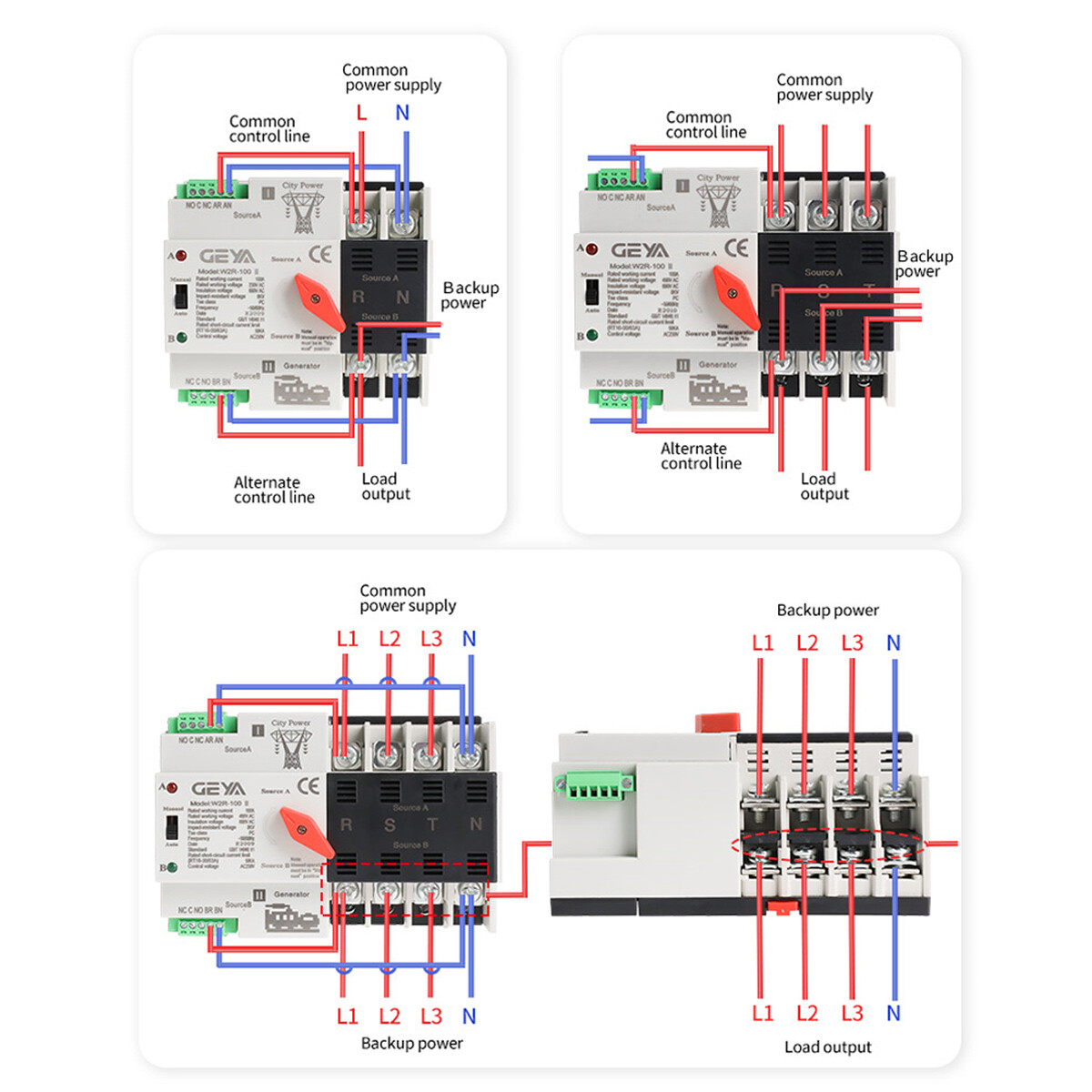 GEYA 3Pole 100A 230V Automatic Transfer Switch Dual Power Grid to Alternator60Hz