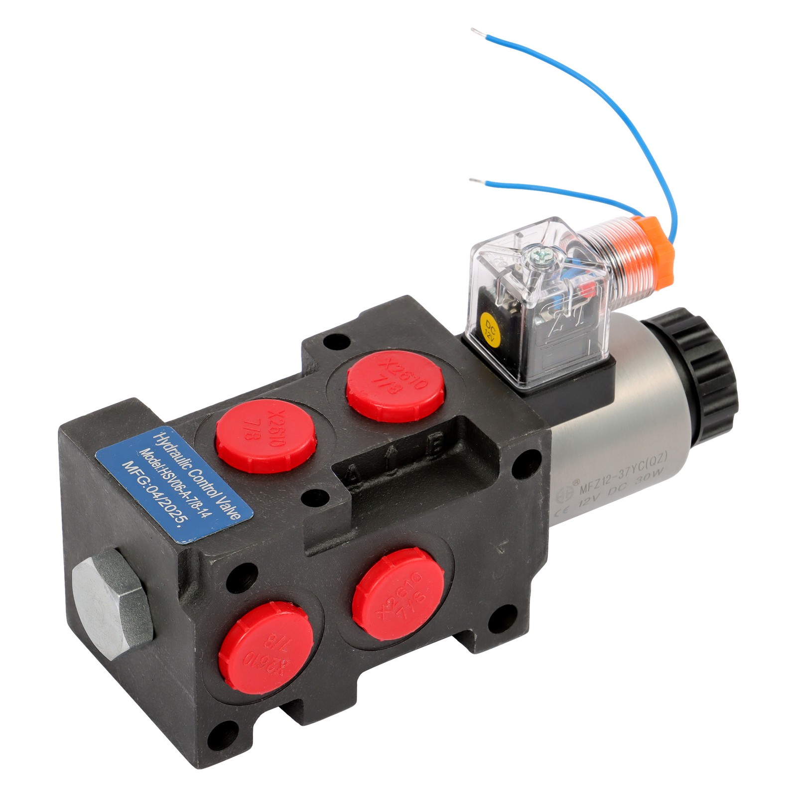 6 Port 12V DC Hydraulic Diverter Valve 13 GPM 25MPa 3 Connectors