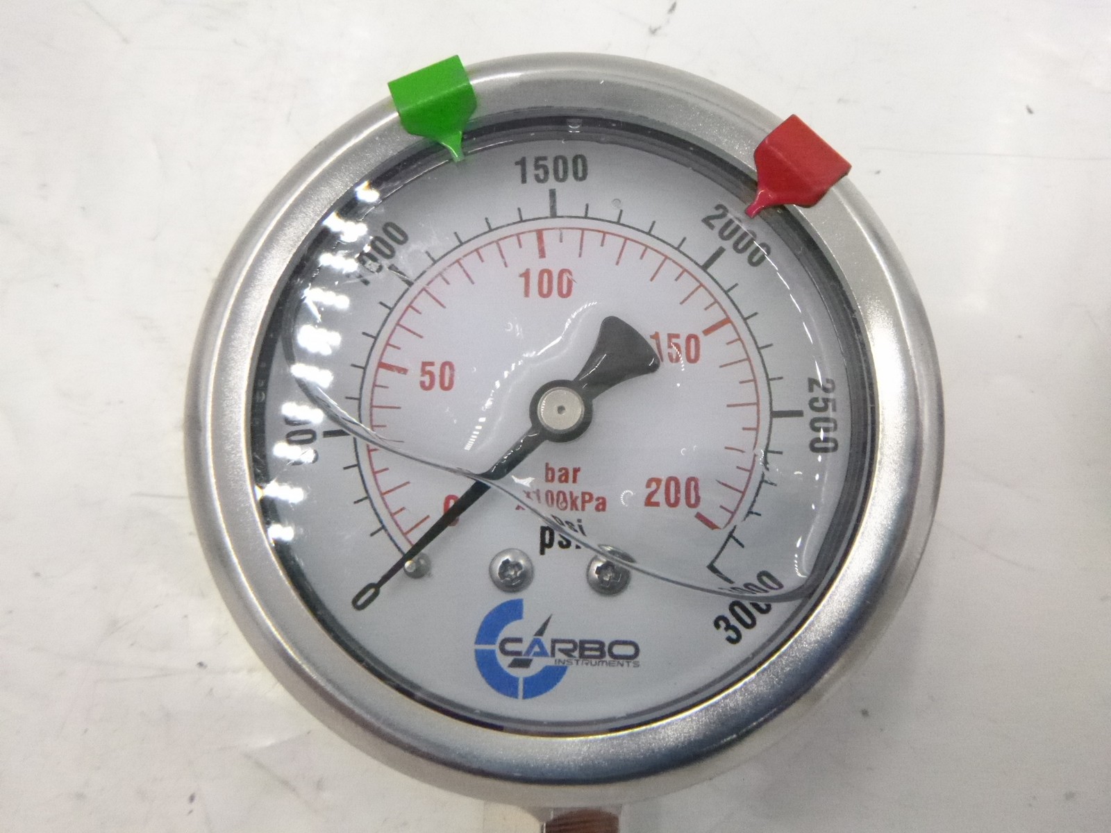 2 Pack Carbo Instruments Pressure Gauge Display Liquid Fill 0-3000PSI w/ Markers