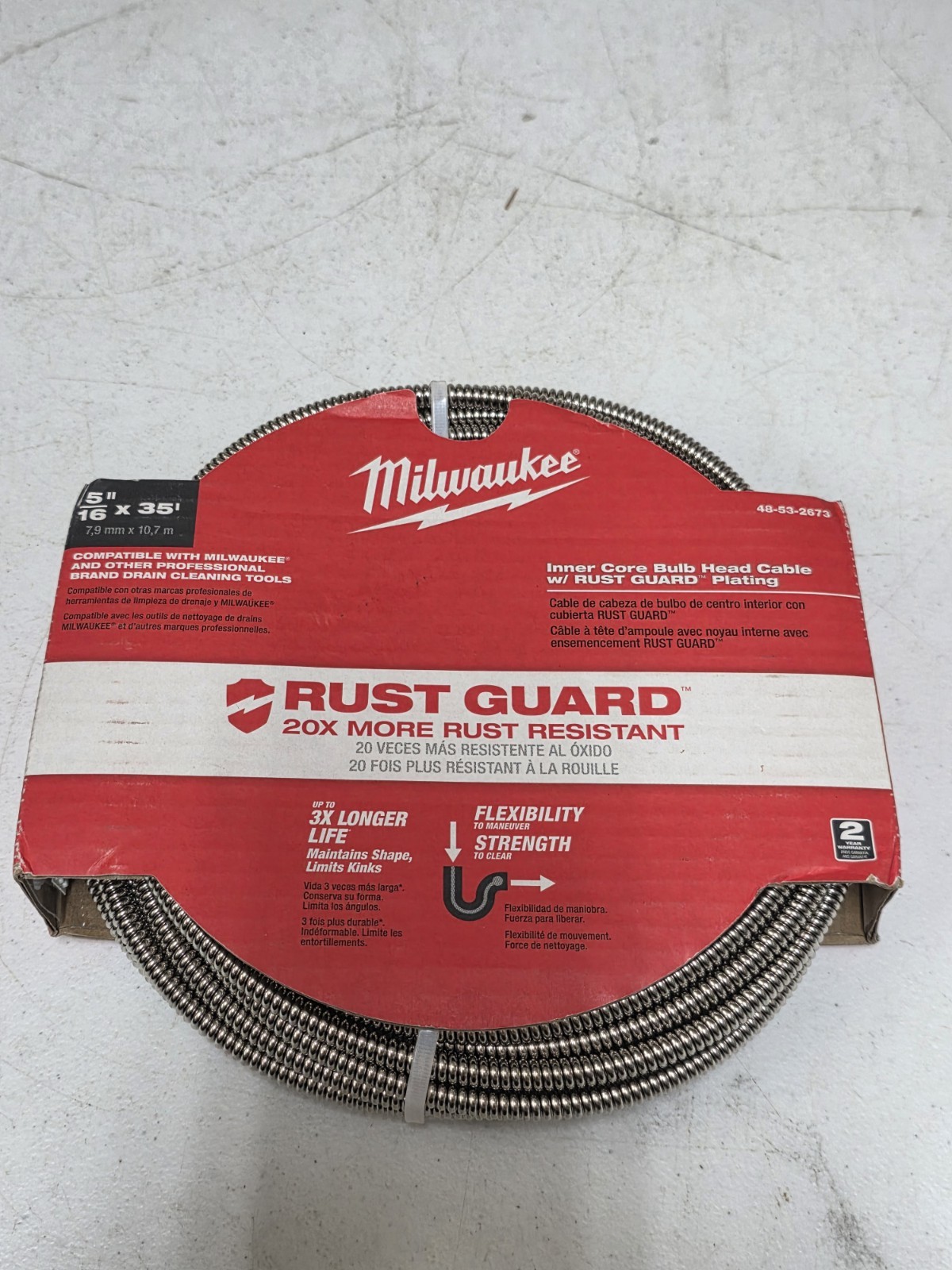 Milwaukee 48-53-2673 5/16in X 35ft Drain Cable – Silver