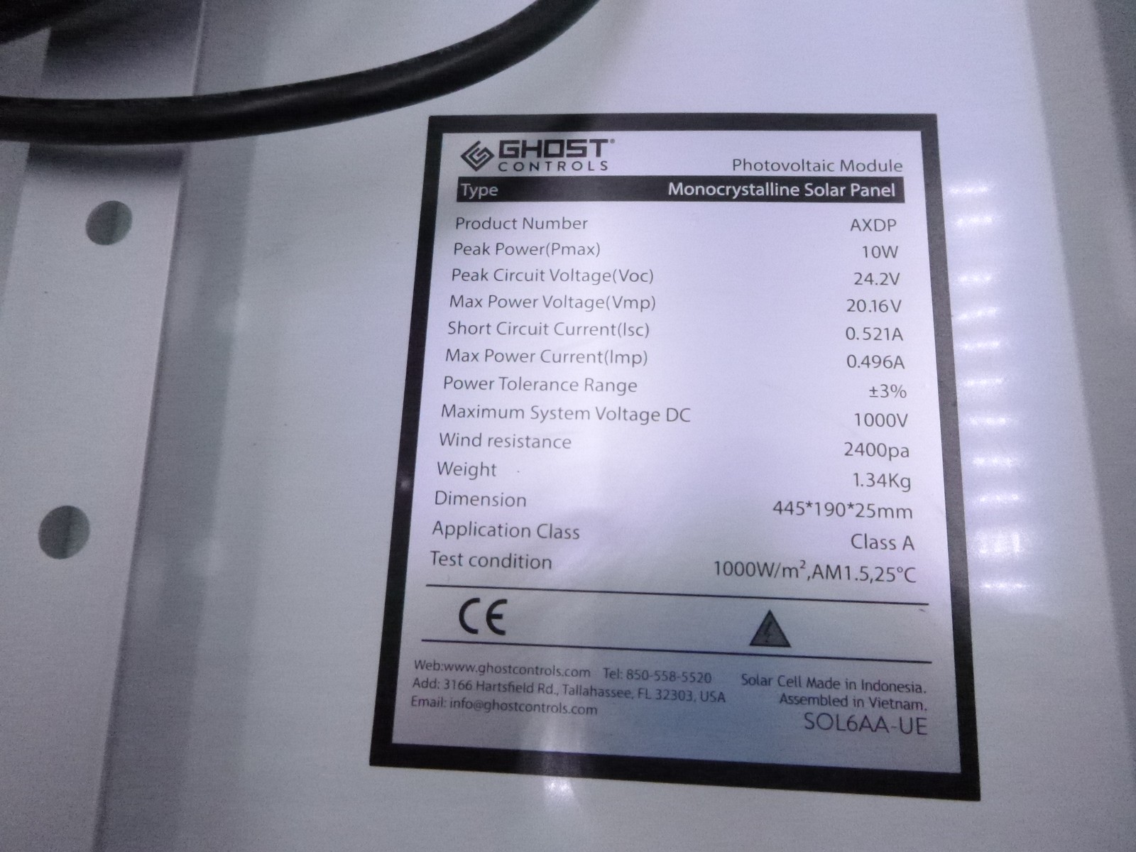 Ghost Controls 10 Watt Monocrystalline Solar Panel AXDP 17 1/2″X7 1/2″ SEE DESC
