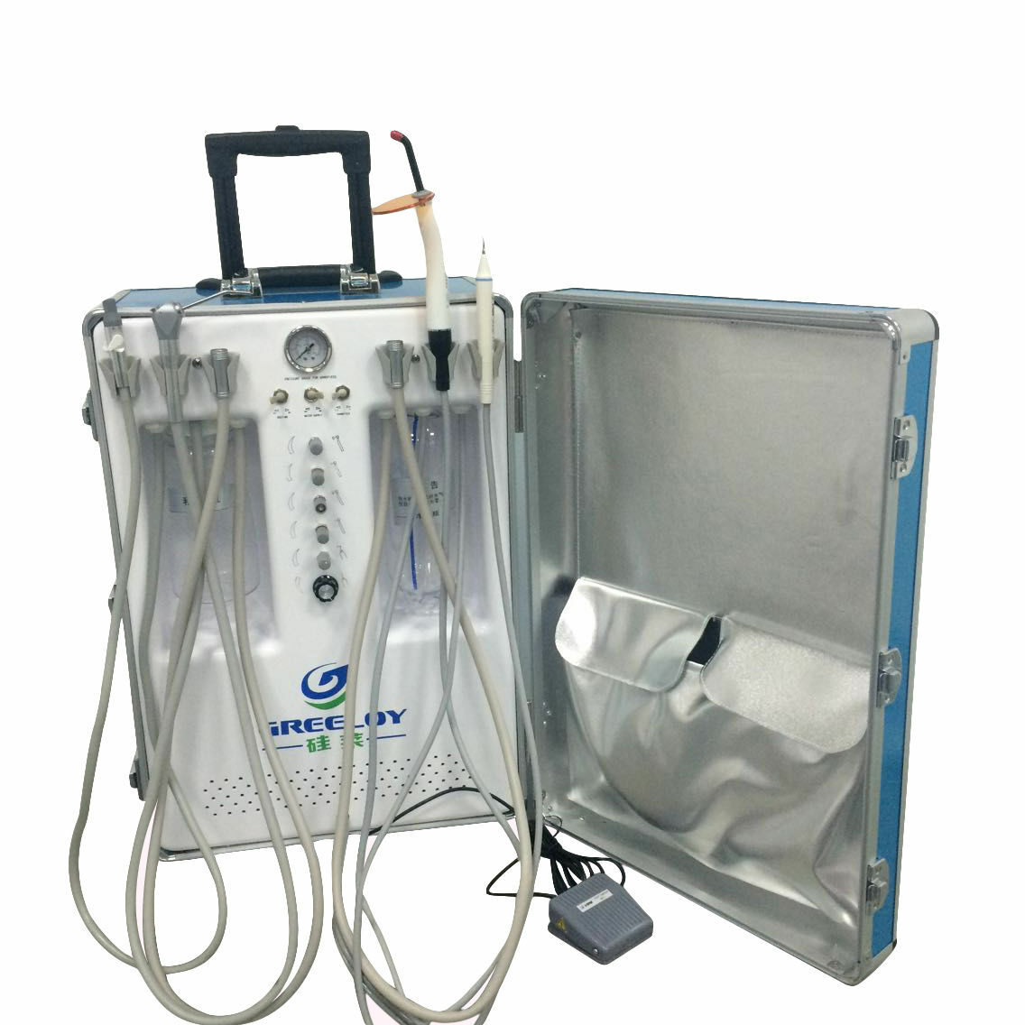 Greeloy GU-P206S Dental Portable Unit Air Compressor+Curing Light+Scaler 4H/2H