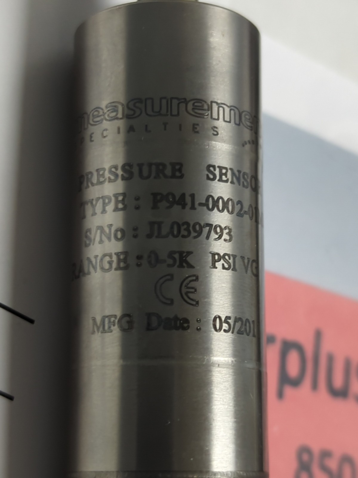 MEASUREMENT SPECIALTIES,P941-0002-01M0,PRESSURE SENSOR PRE-OWNED