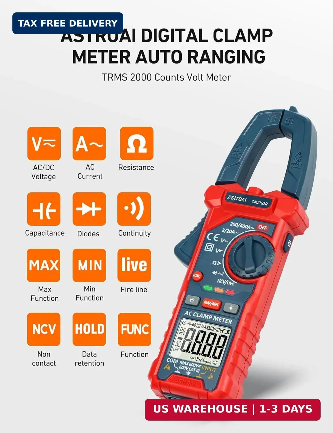 Digital Clamp Meter Multimeter 2000 Counts Amp Voltage Tester Auto-rangi
