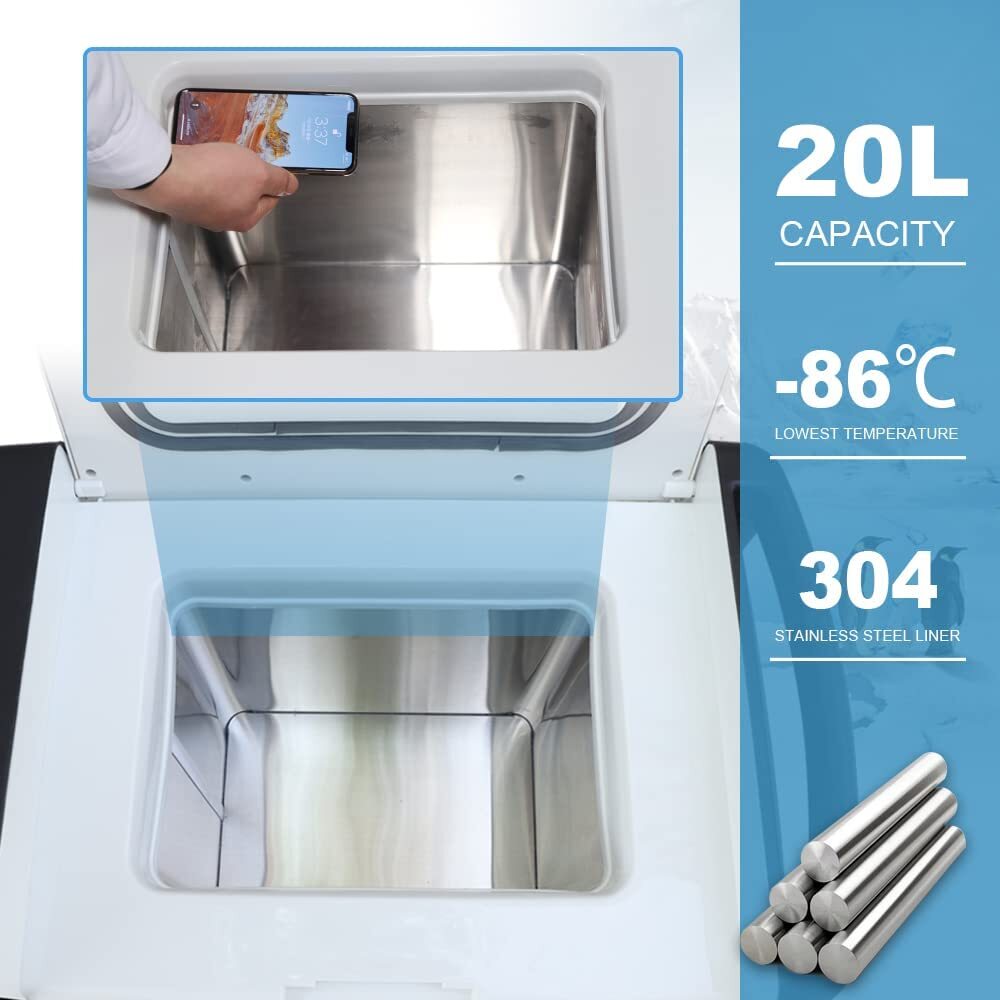 -86℃ 20L Lab Portable Ultra Low Temperature Refrigerator Freezer Deep Freezer