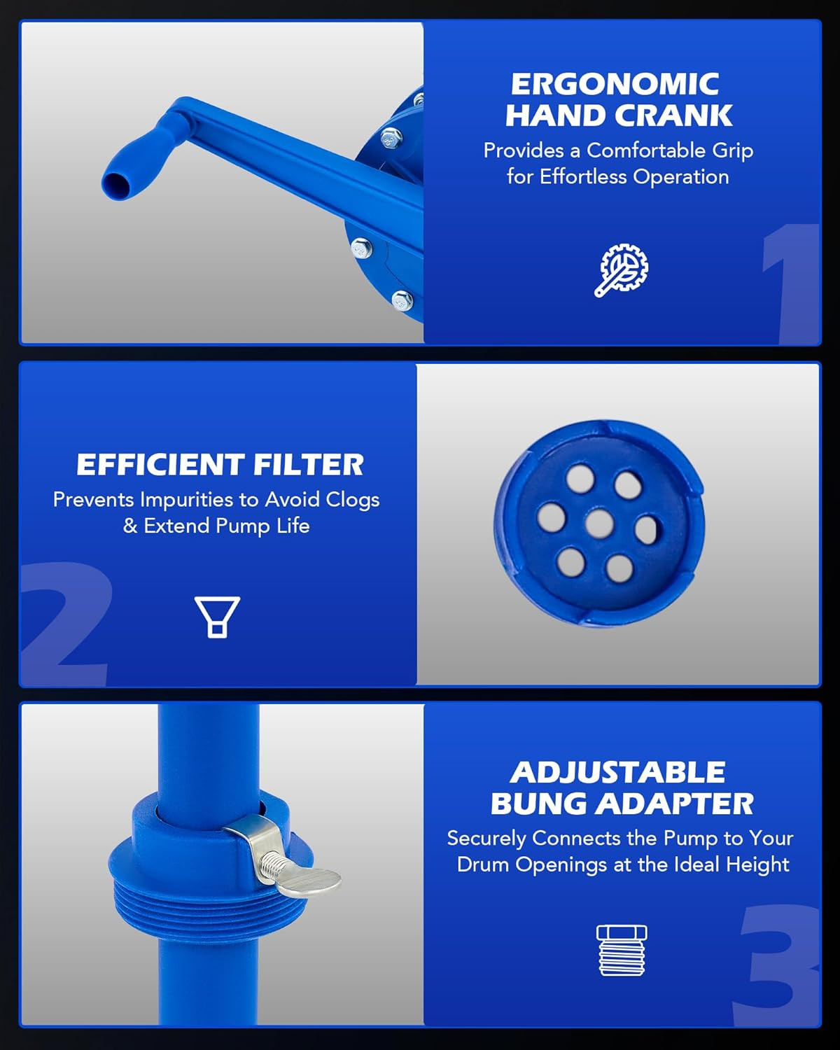 55 Gallon Drum Pump, Rotary Barrel Pump for Transfer of Chemicals, Acidic Soluti