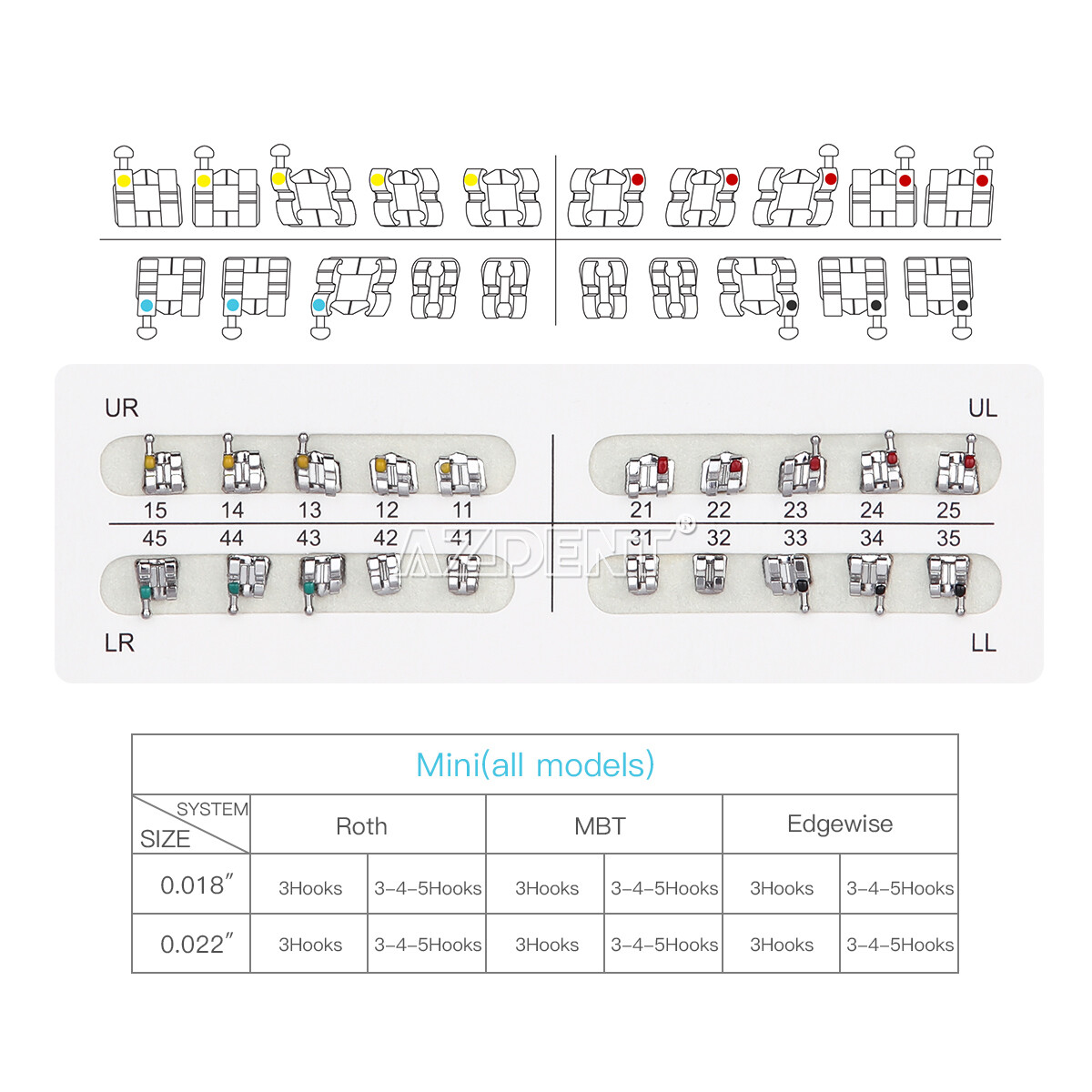 500Pack Dental Orthodontic Mini Roth.022 Hook 345 Metal Brackets Braces