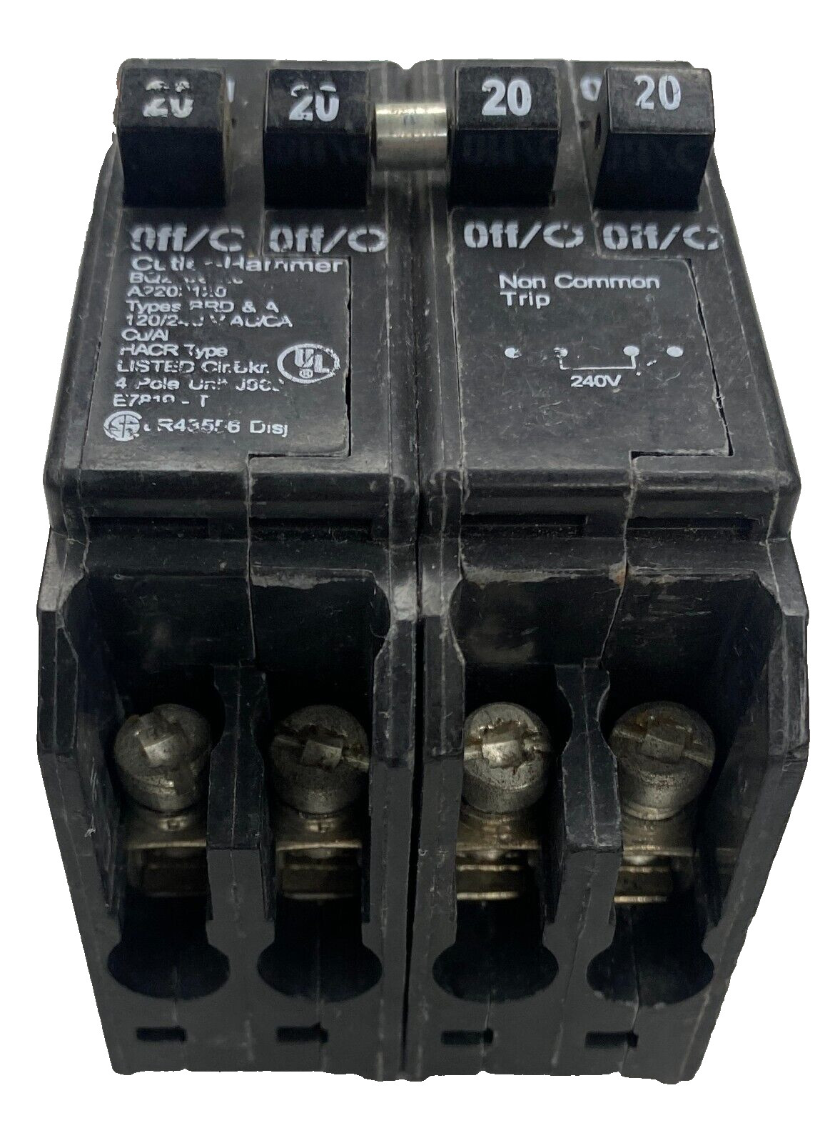 20A Cutler Hammer BQ220220 Circuit Breaker 4P 20 Amp 120V/240V Non Common Trip