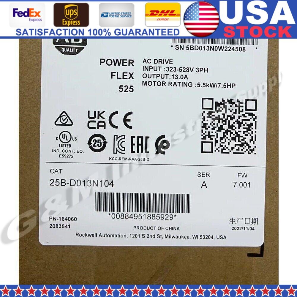 2022 Allen-Bradley PowerFlex 525 AB 25B-D013N104 AC Drive US Free Tax