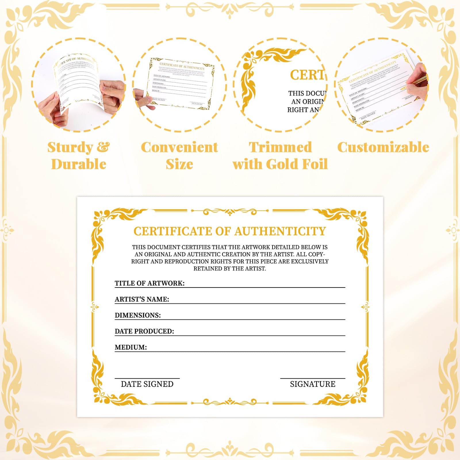12 Pieces 5 x 7 Inch Certificate of Authenticity Gold Foil Premium Certificat…