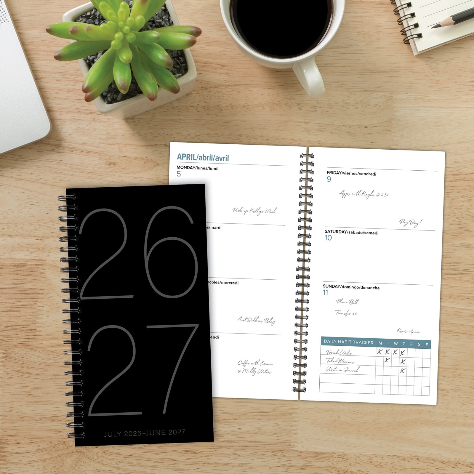 Black AY July 2026 – June 2027 3.5″ x 6.5″ Softcover Weekly Spiral Planner