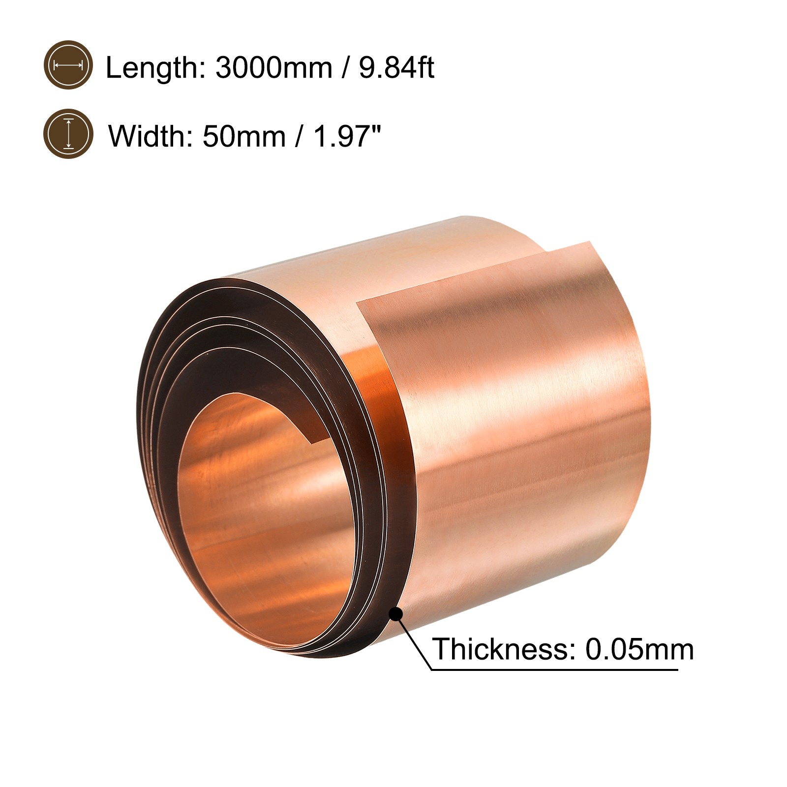 Copper Sheet Roll Metal Foil Plate 3000mm x 50mm x 0.05mm
