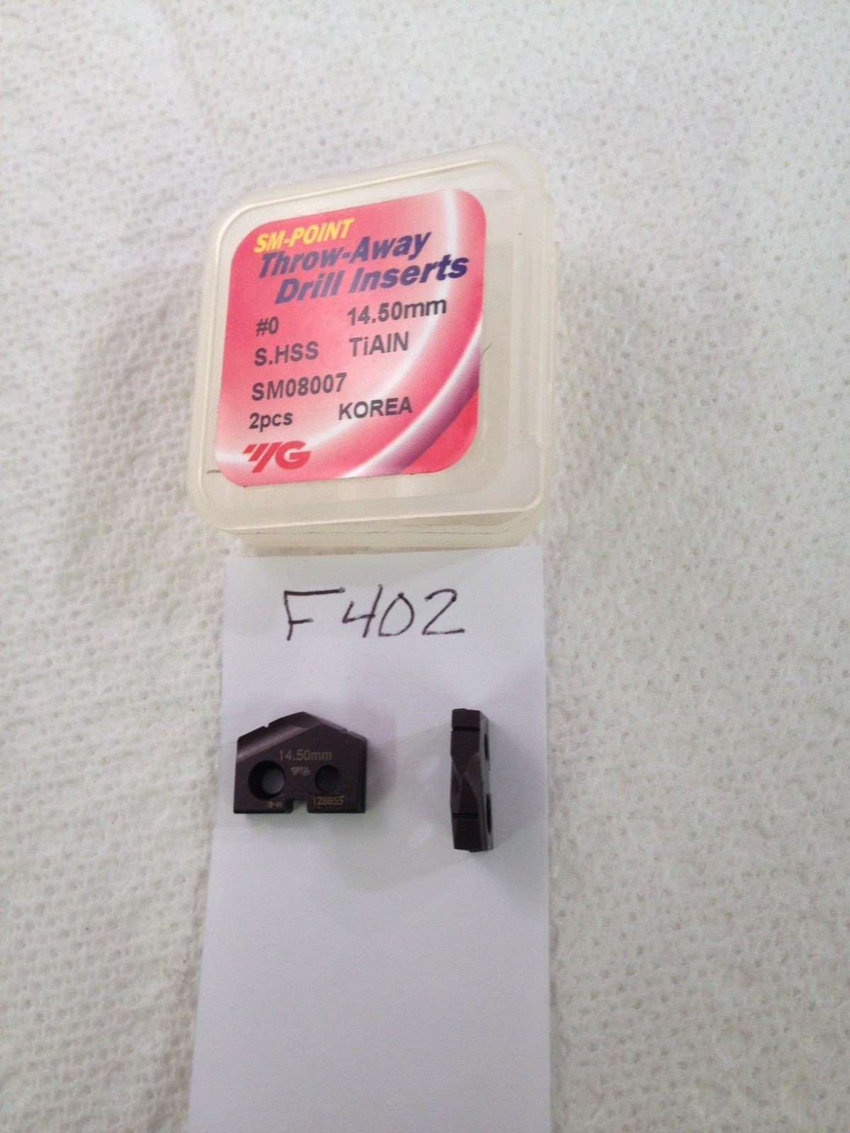 2 NEW 14.50MM YG SPADE DRILL INSERT BIT SM08007. #0 T-A S.HSS TIALN (F402)