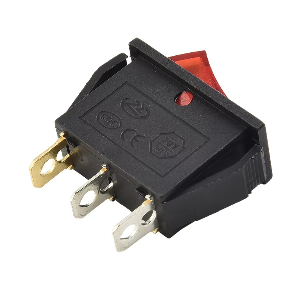 Red Skinny Rectangle Rocker Switch Thin 3-Pin LED Light 110V AC ON/OFF 15A 250V