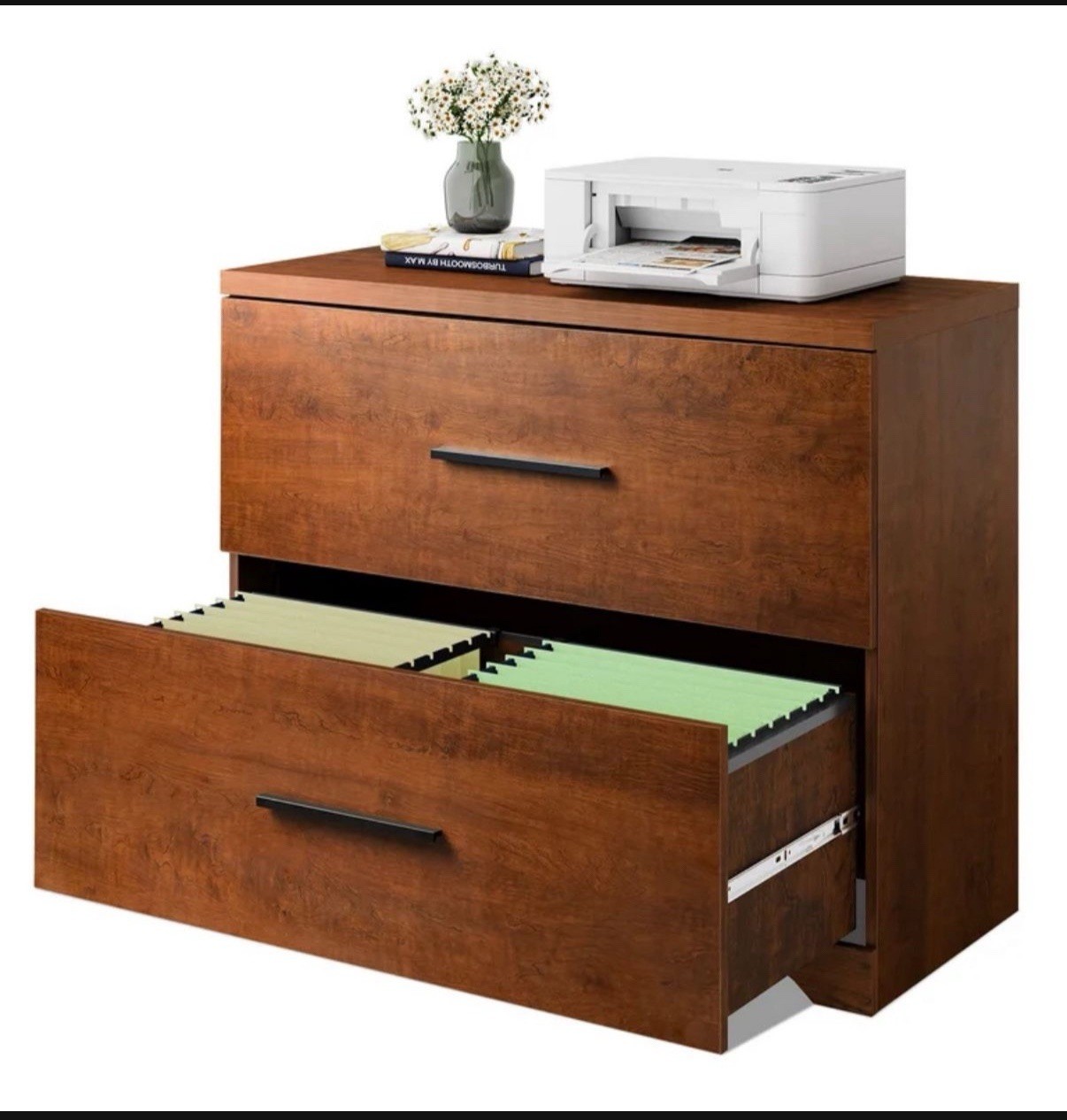 2 Drawer Lateral File Cabinet Walnut Wood Finish Fits Legal Letter A4 Files