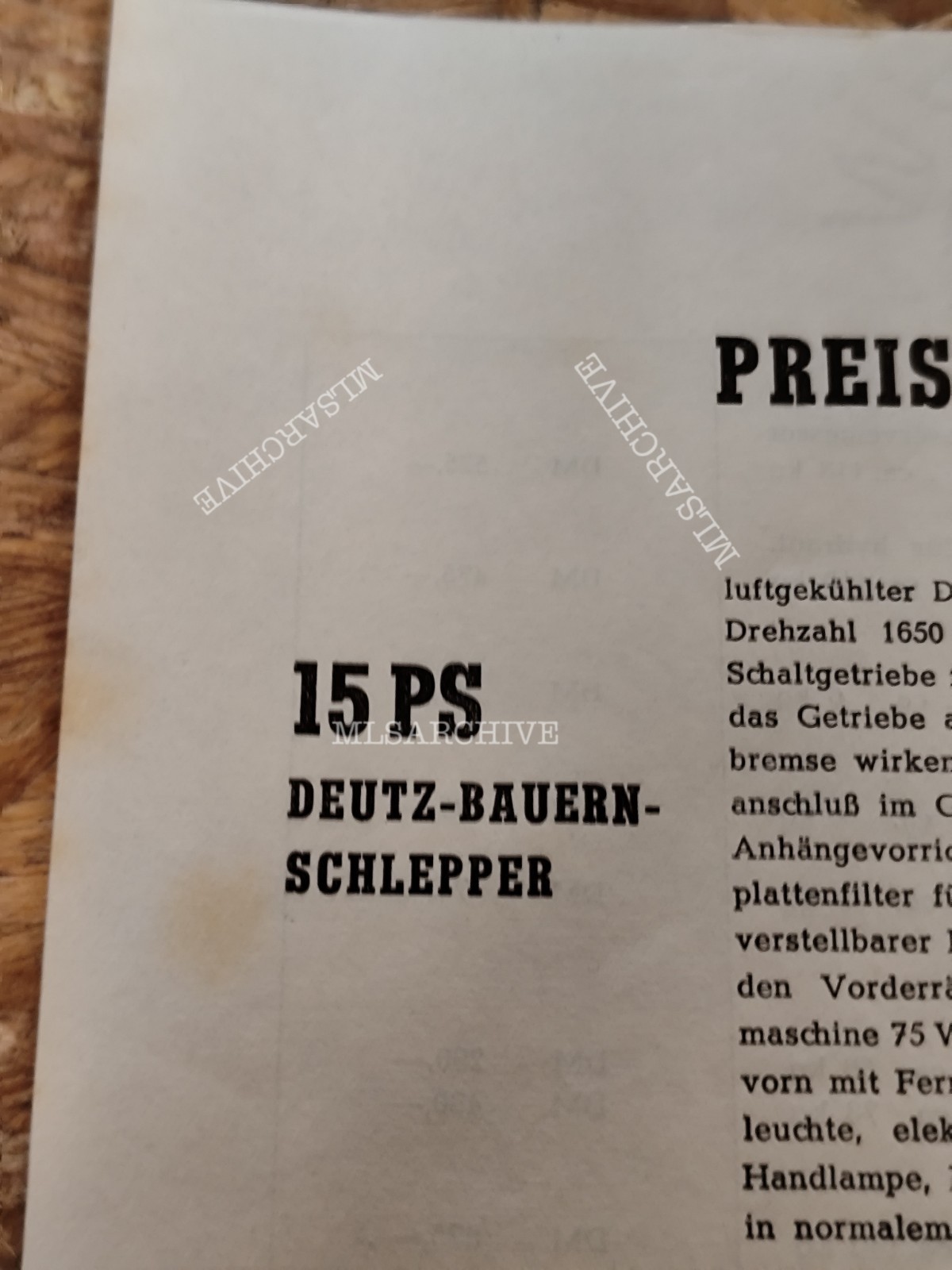 Price Sheet No. 1b Deutz 15 HP Farm Tractor Tractor M12